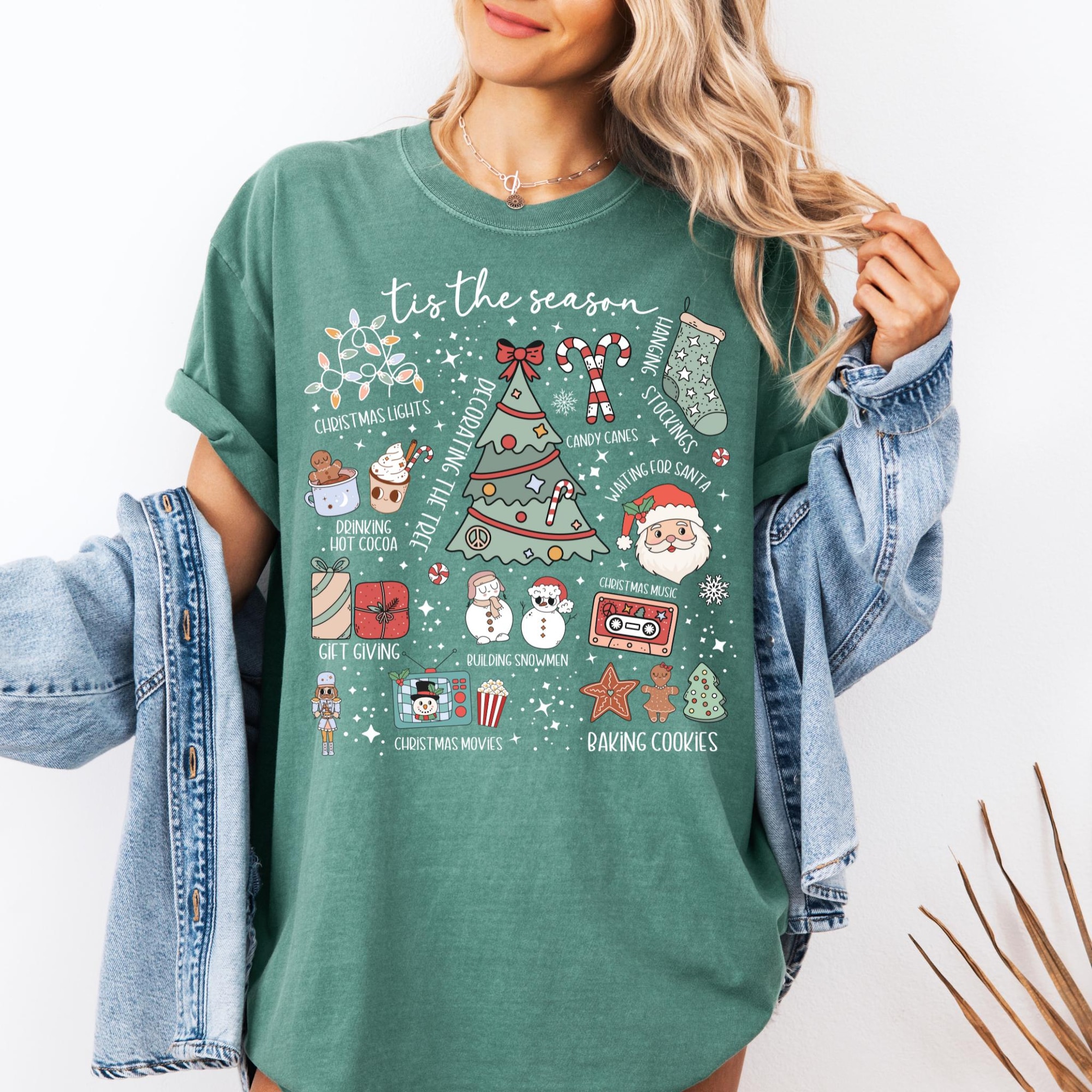 Comfort Colors® Tis’ the Season, Retro Christmas Aesthetic, Women’s Christmas Shirt, Santa Snowman Graphic Tee, Xmas Gift, Xmas Bundle tee