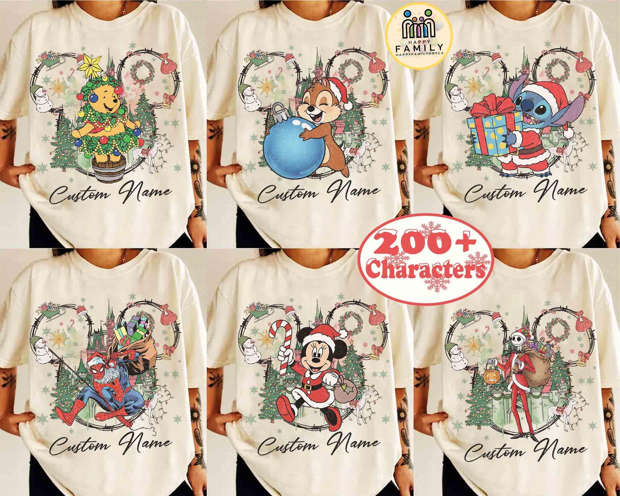 Vintage Disney Castle Christmas All Characters Shirts, Mickey & Friends Xmas Tee, Disney Family Xmas Matching Trip, Disneyland Group Gifts