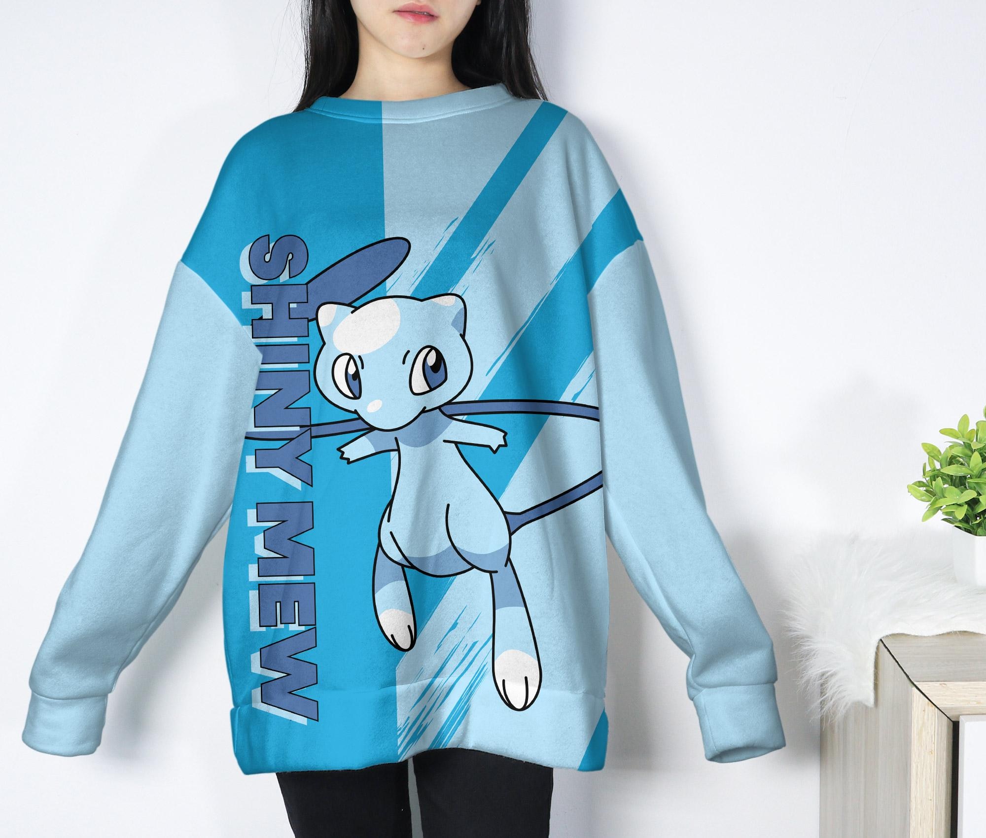 il_2000xN.7250933875_pjr3-2.jpg Shiny Mew Hoodie, Blue Graphic Hoodie, Kawaii Unisex Sweatshirt, Cute Crewneck Pullover, Funny Cozy Hoodie, Mew Shirt Gifts