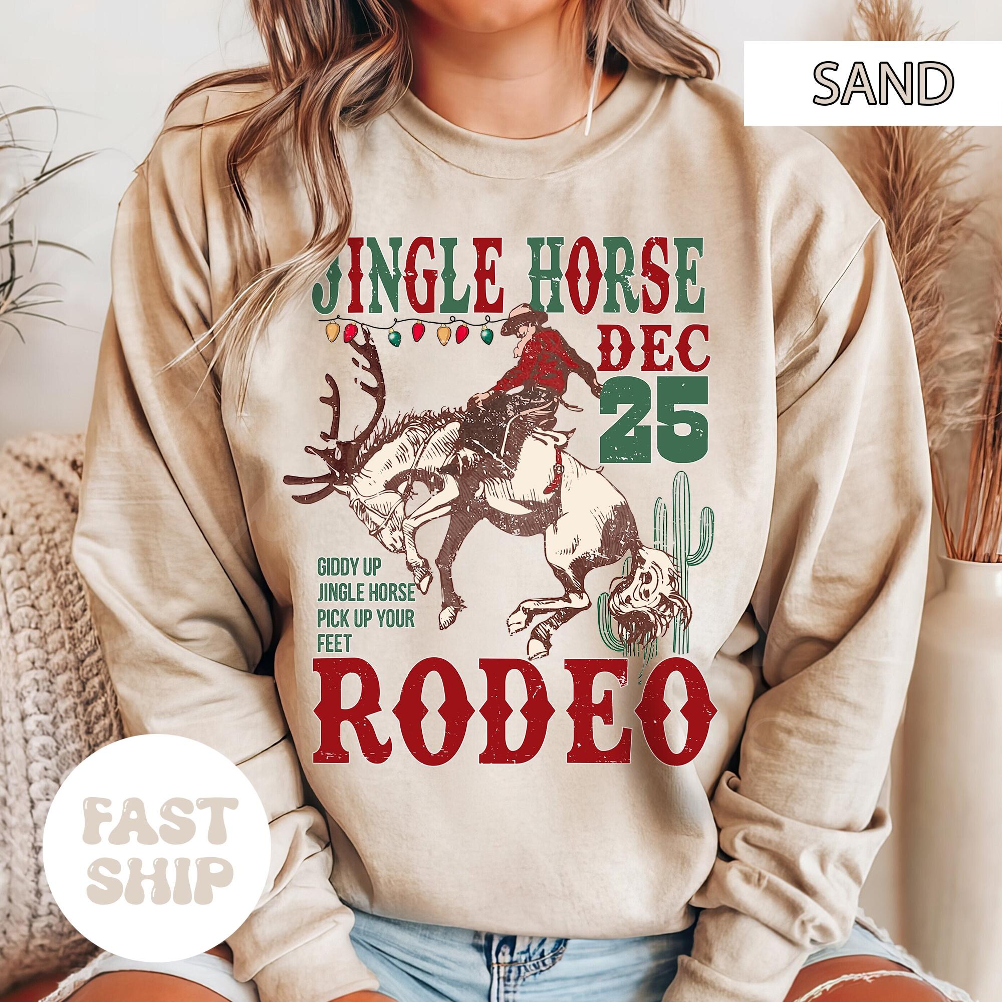 Annual North Pole Rodeo Sweatshirt, Cowboy Santa Hoodie, Horseback Santa Claus, Western Christmas Rodeo Country Crewneck, Retro Santa Rodeo