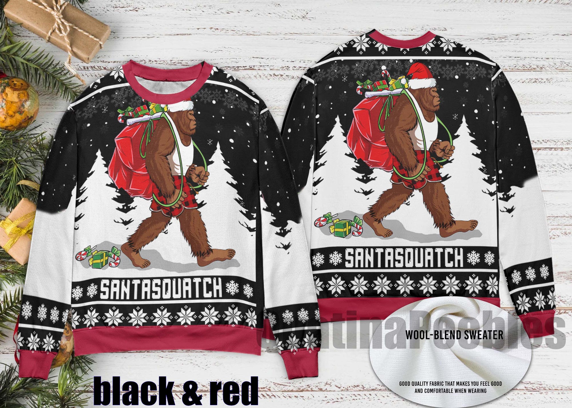 il_2000xN.7252015408_sitm.jpg Bigfoot Santasquatch Christmas Sweater, Funny Bigfoot Holiday Ugly Sweater, Santasquatch Ugly Christmas Sweater, Funny Holiday Party Outfit
