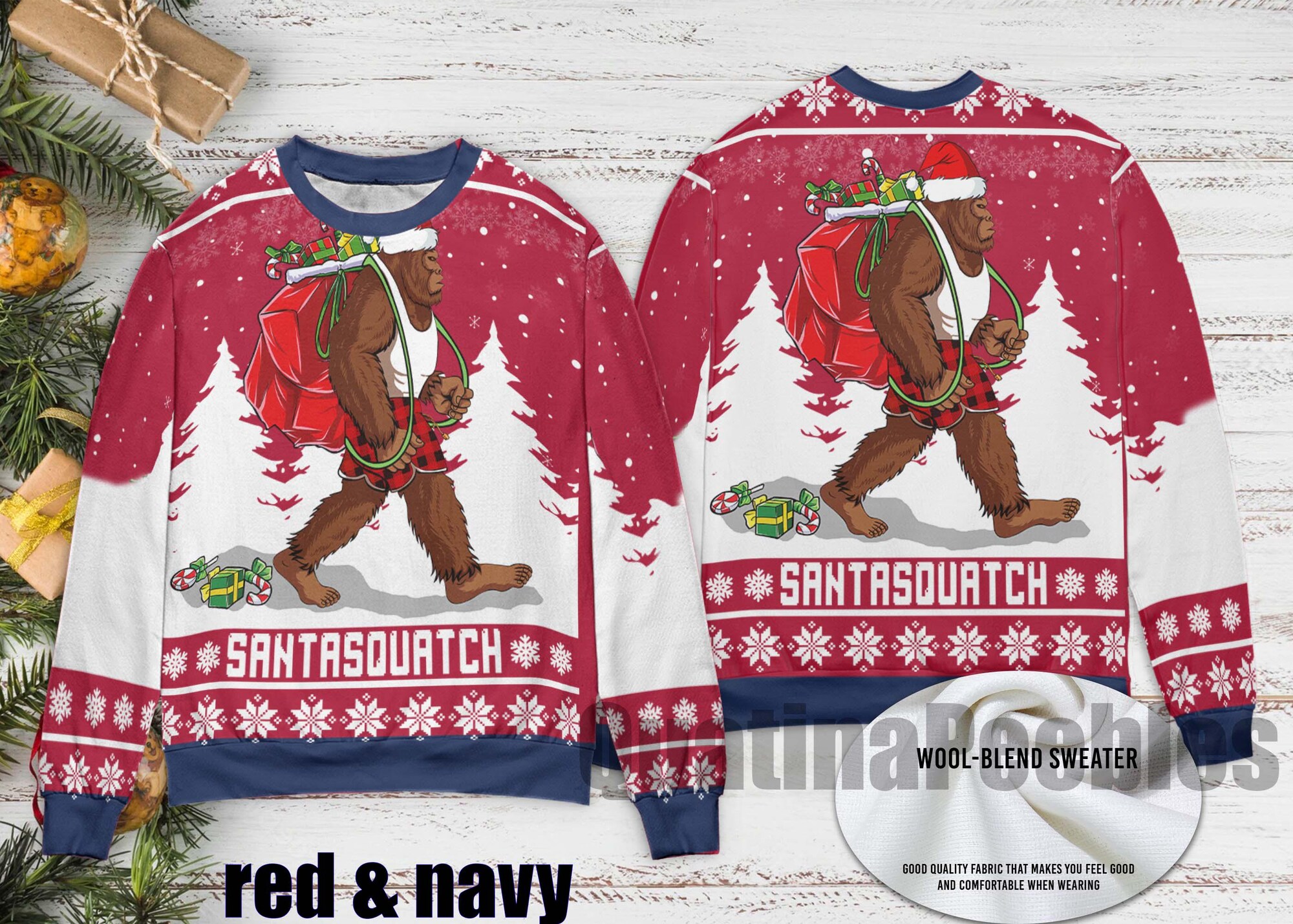 il_2000xN.7252015410_7feu.jpg Bigfoot Santasquatch Christmas Sweater, Funny Bigfoot Holiday Ugly Sweater, Santasquatch Ugly Christmas Sweater, Funny Holiday Party Outfit