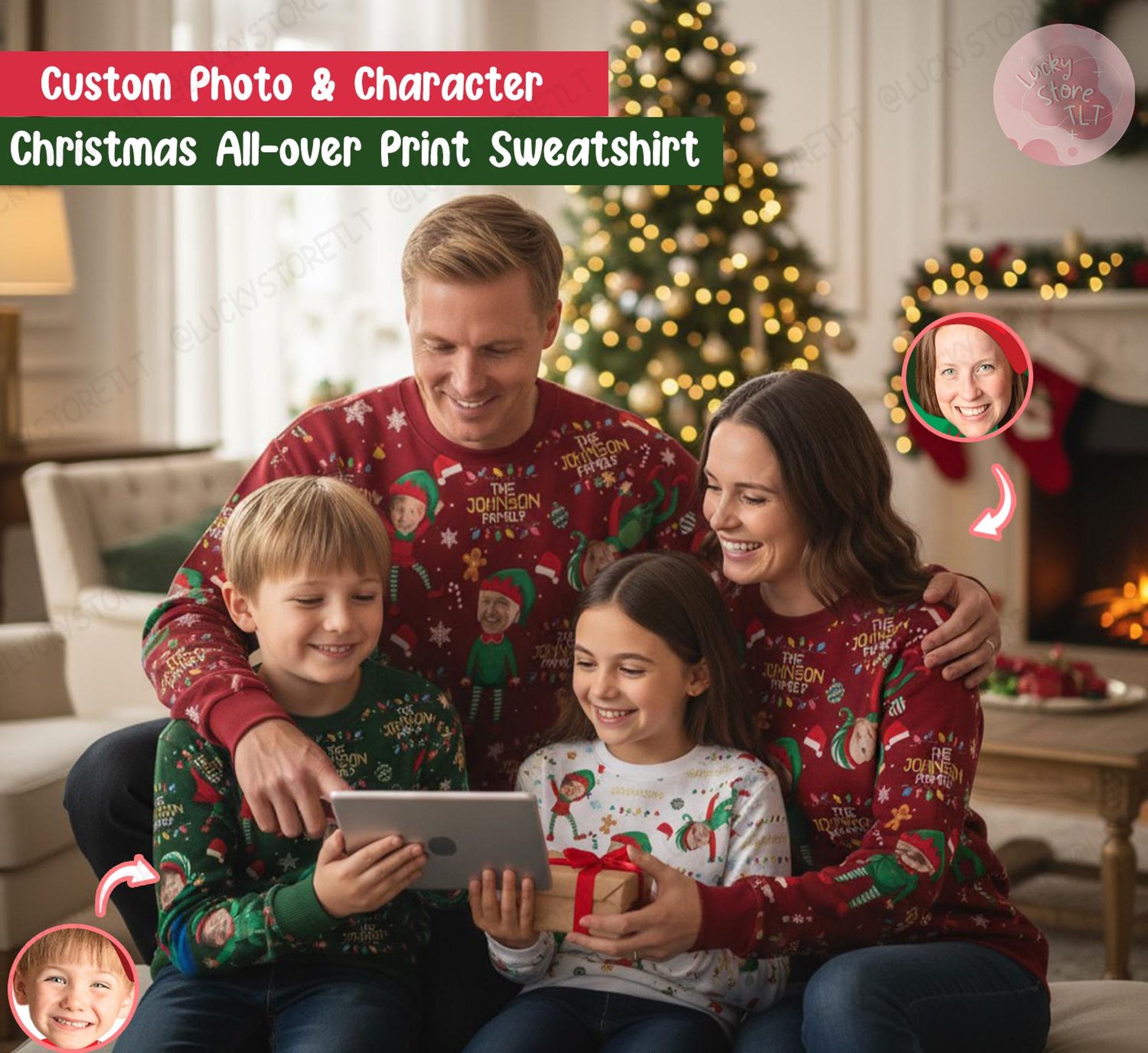 Personalized Family Elf Christmas Sweater 2025, Matching Holiday Party Outfit for Family and Friends, Custom Photo & Name Ugly Xmas Sweater