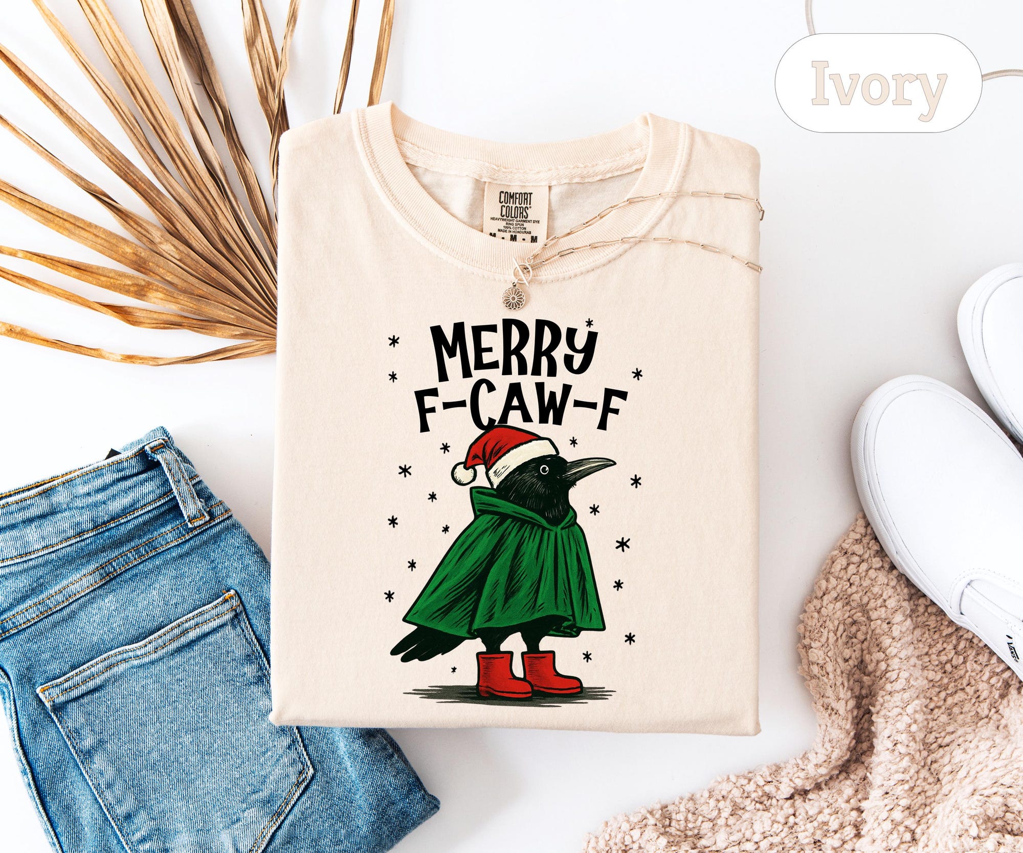 Comfort Colors®Christmas F-Caw-F Sweatshirt, Merry F-Caw-F tShirt, Christmas Crow Shirt, Christmas Raven Shirt, Funny Christmas Xmas Gift