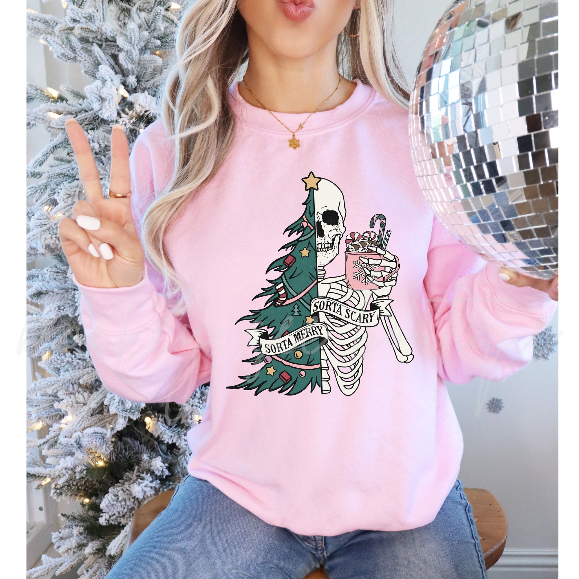 Funny Christmas Sweatshirt: Sorta Merry Sorta Scary Skeleton Crewneck