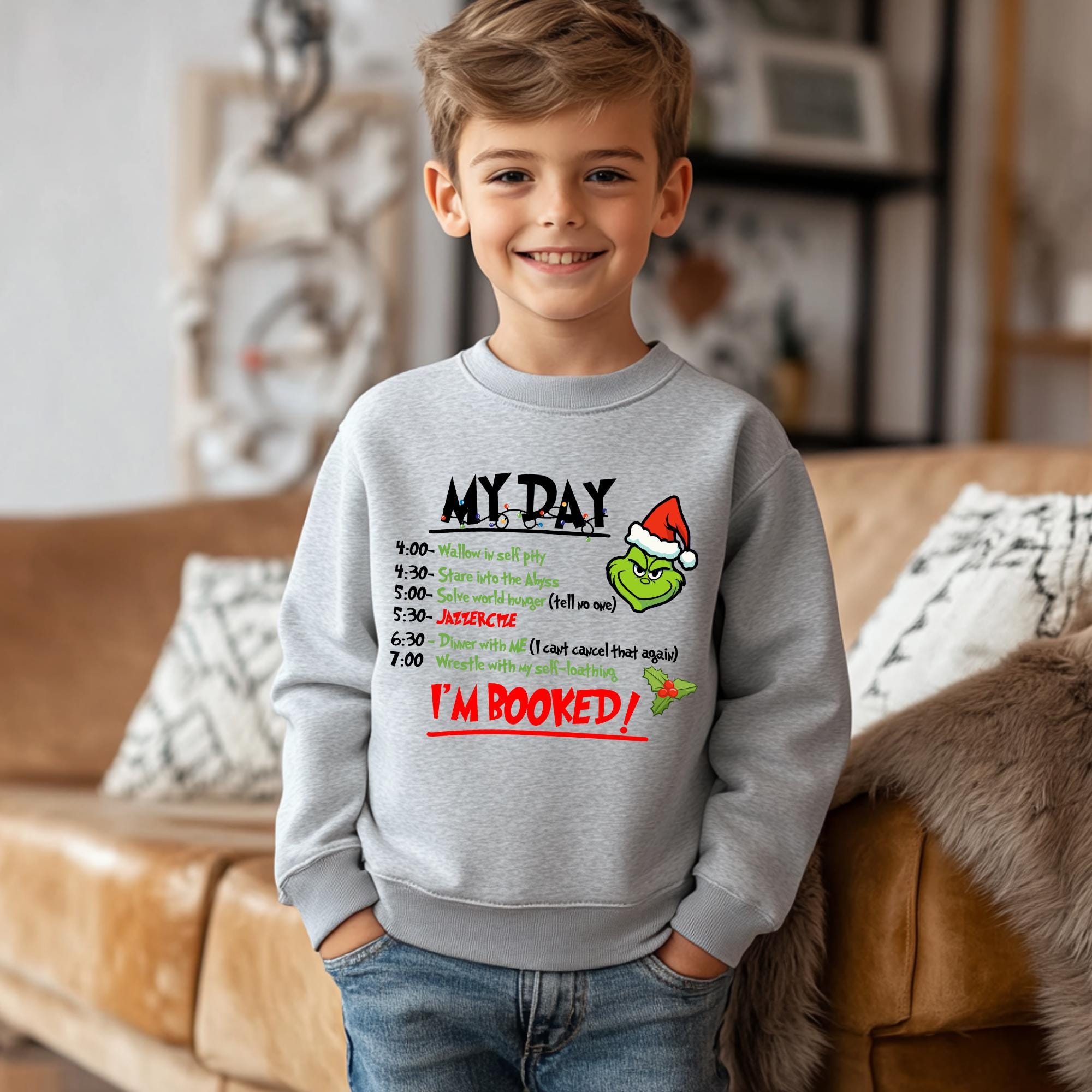 il_2000xN.7253516386_9d1q.jpg My Day I'm Booked Xmas Youth Sweatshirt, Grinch Christmas Schedule Kids Sweatshirt, Holiday Toddler T-Shirt, Youth Christmas Graphic Tee