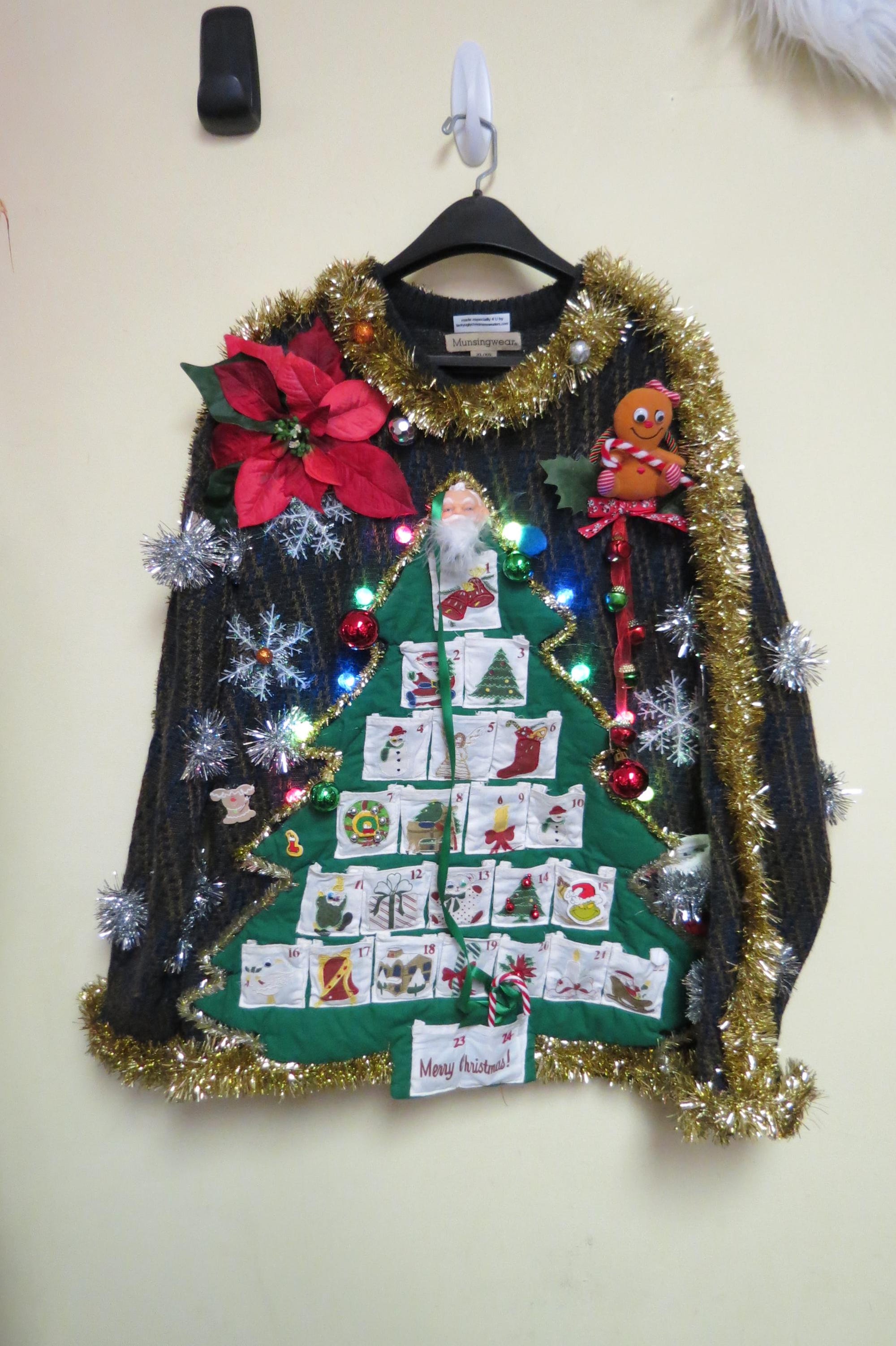 il_2000xN.7253964674_ndow.jpg Count Down to Christmas Interactive Huge 3-D Advent Calendar Tacky Ugly Christmas Sweater Mens XLarge, Funny, Ready To Ship