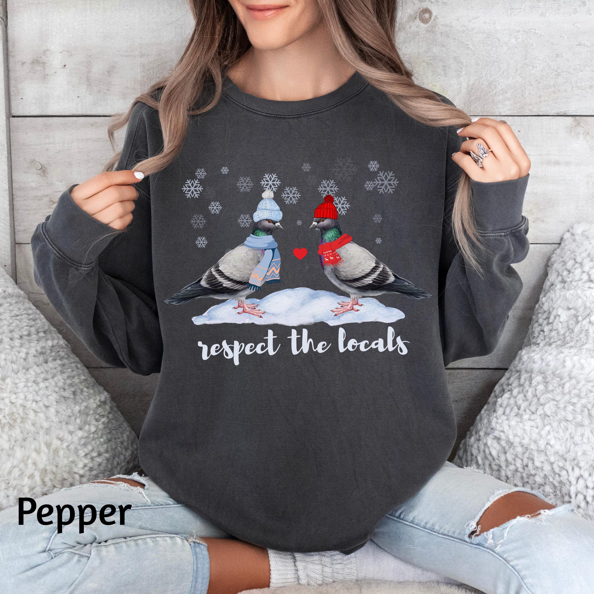 Respect The Locals Pigeon Christmas Sweatshirt – Funny Holiday Graphic Tee