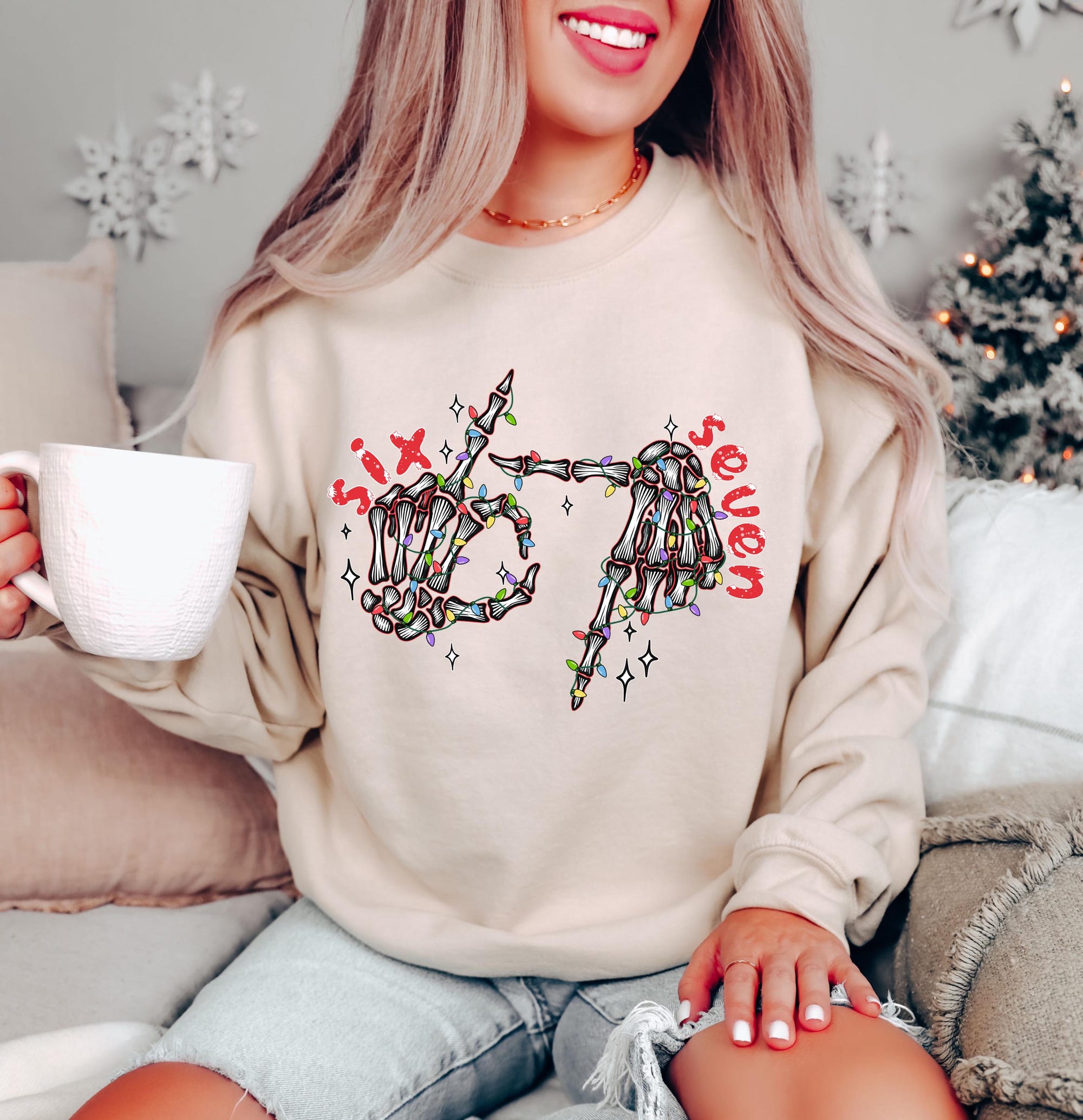 il_2000xN.7254208582_nfuf-1.jpg Funny Christmas Skeleton Hands Sweatshirt: 6 7 Meme Holiday Shirt