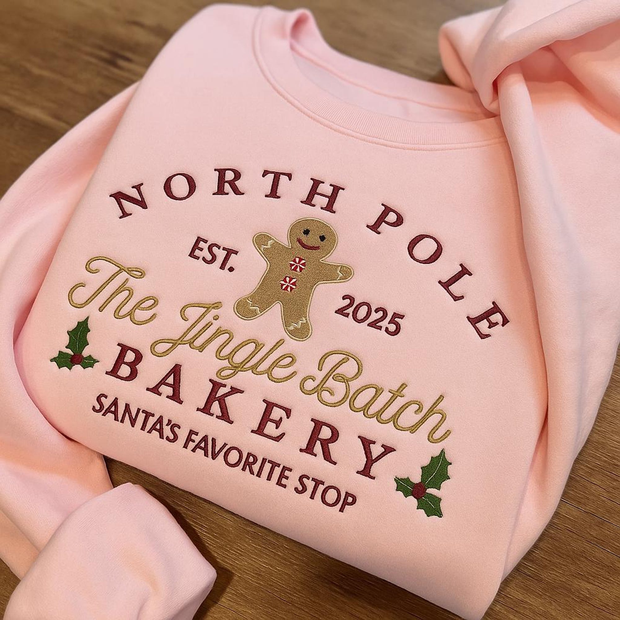 Embroidered Gingerbread Sweatshirt: Jingle Batch Baker Christmas Pullover, North Pole Cookie Co Sweatshirt