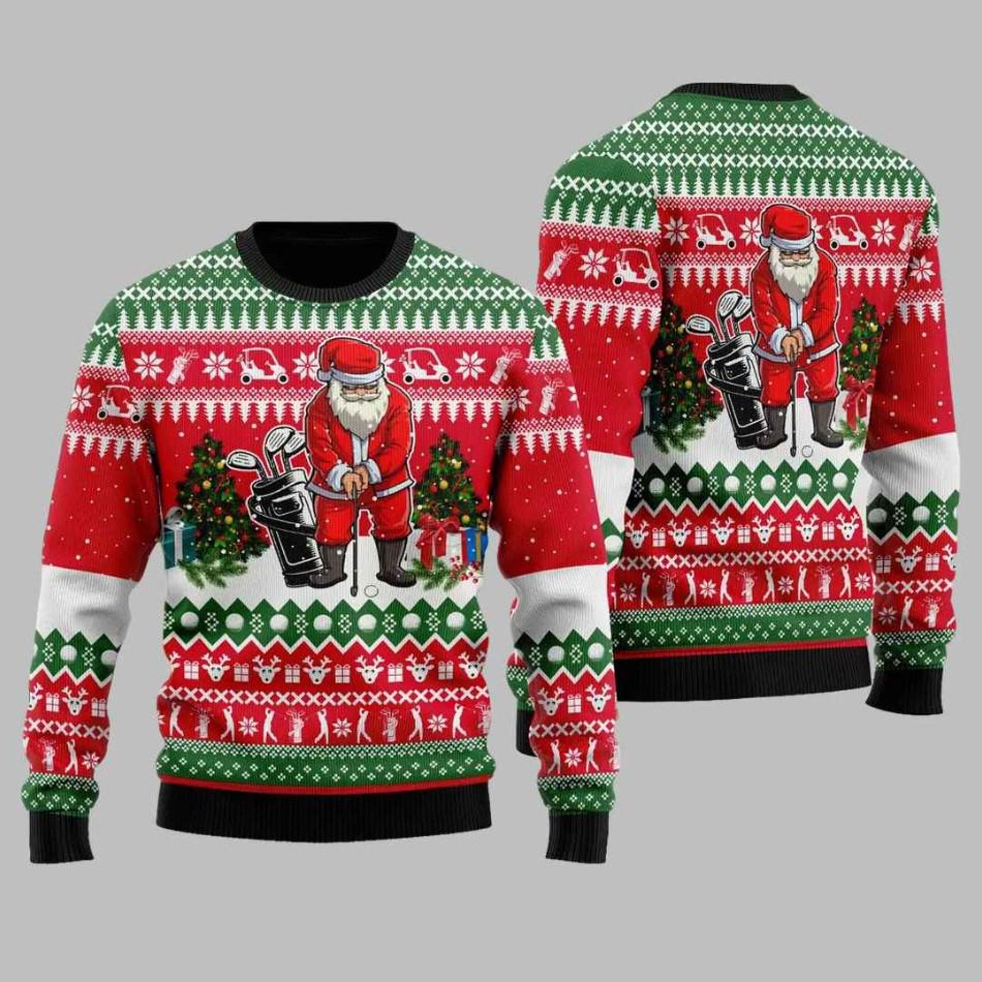 Funny Golf Christmas Sweater for Men Women, Santa Playing Golf Ugly Xmas Sweater, Holiday Golf Lover Gift, Festive Winter Jumper