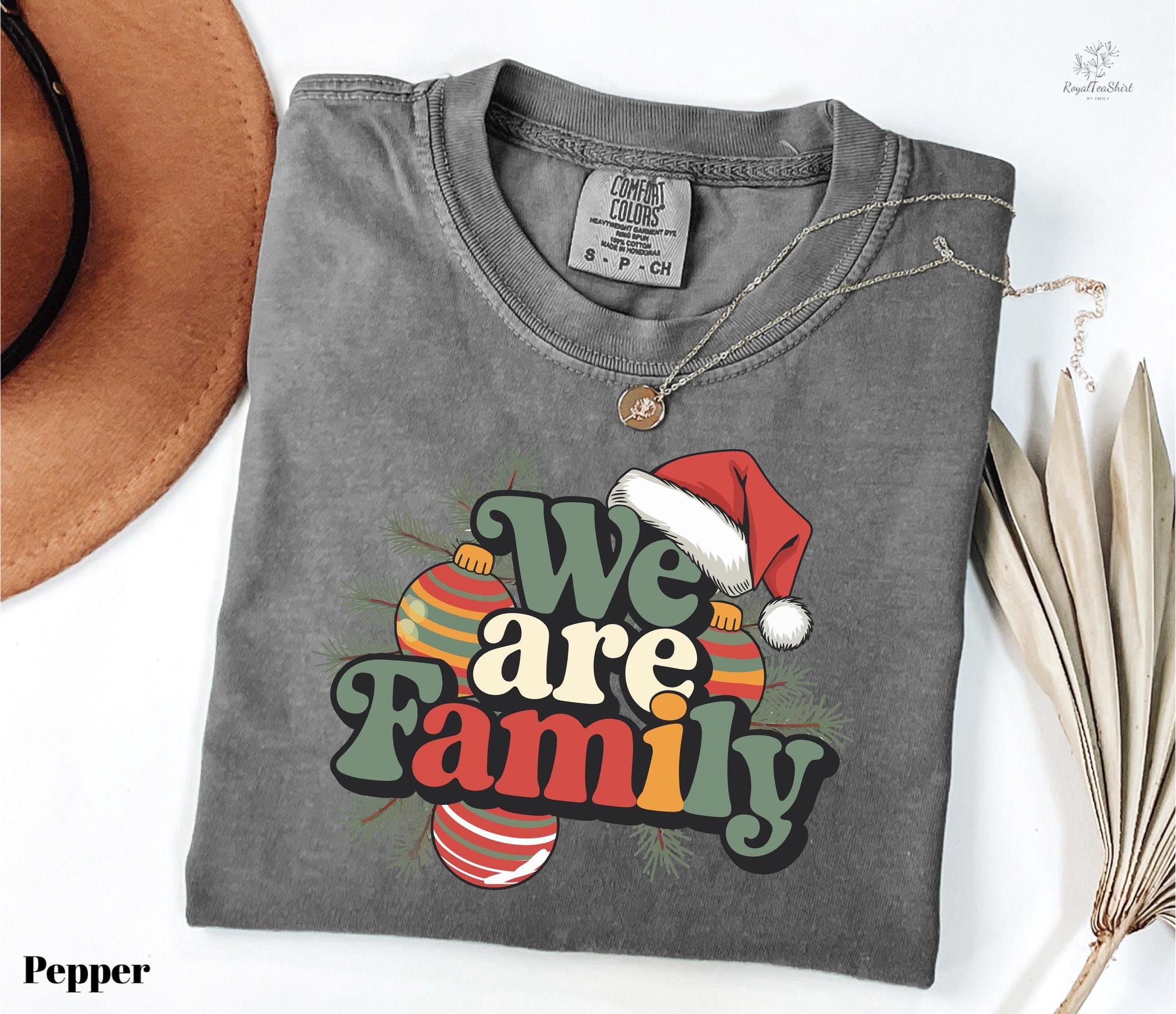 Comfort Colors We Are Family Christmas Shirt, Retro Holiday Matching Tee, Family Xmas Shirt, Santa Hat Christmas Shirt, Festive Family Gift