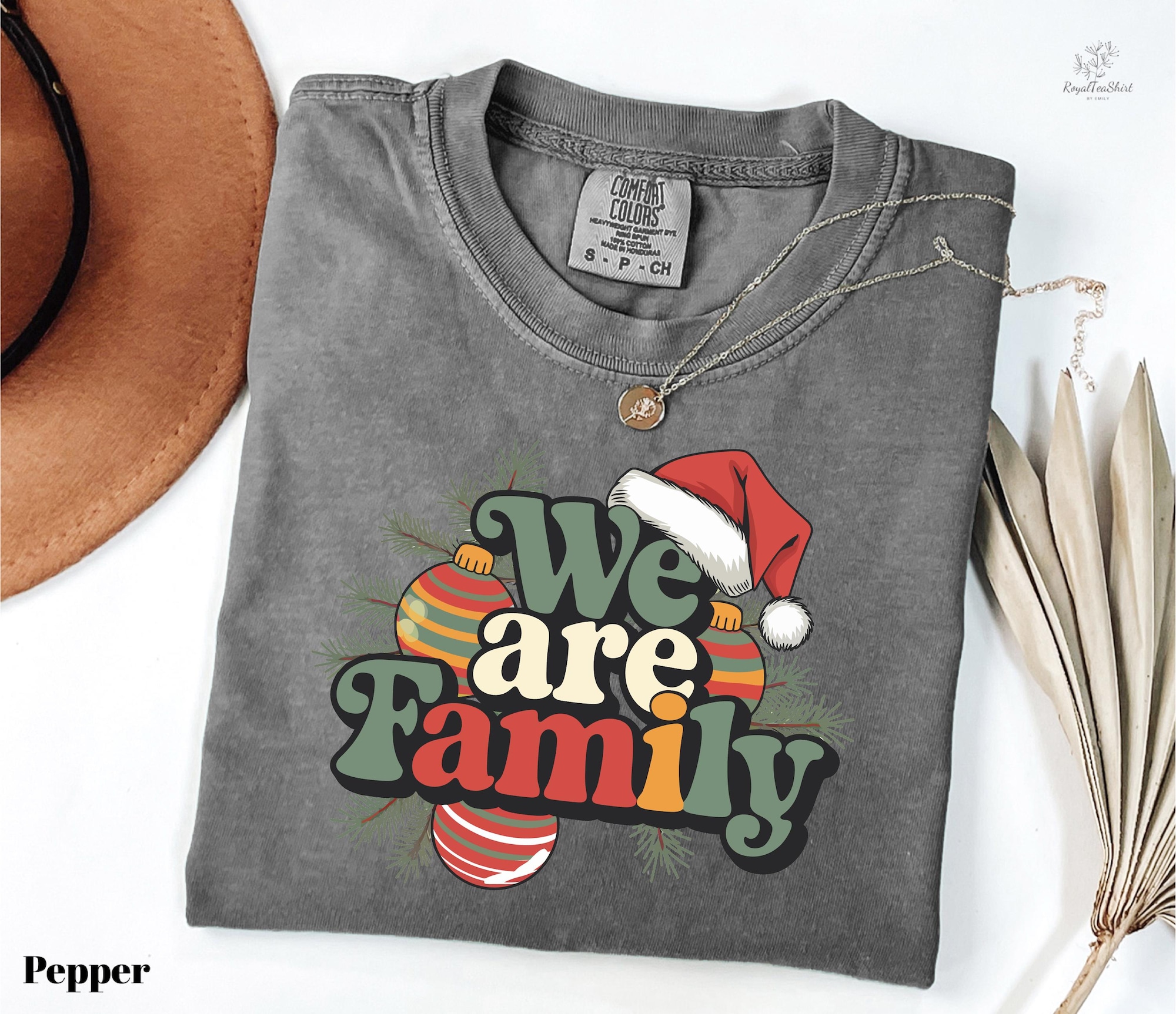 Comfort Colors We Are Family Christmas Shirt, Retro Holiday Matching Tee, Family Xmas Shirt, Santa Hat Christmas Shirt, Festive Family Gift