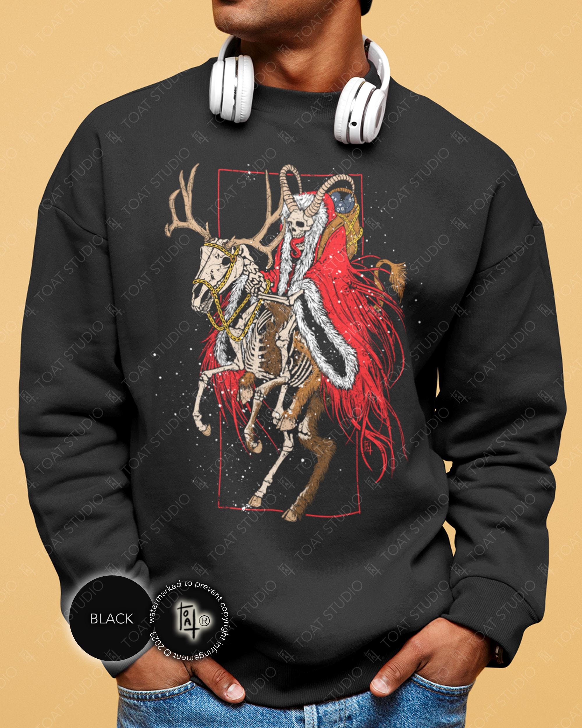 Merry Krampus Reindeer Unisex Sweatshirt: Dark Christmas Devil Santa, Skeletal Deer Gruss Vom Krampus