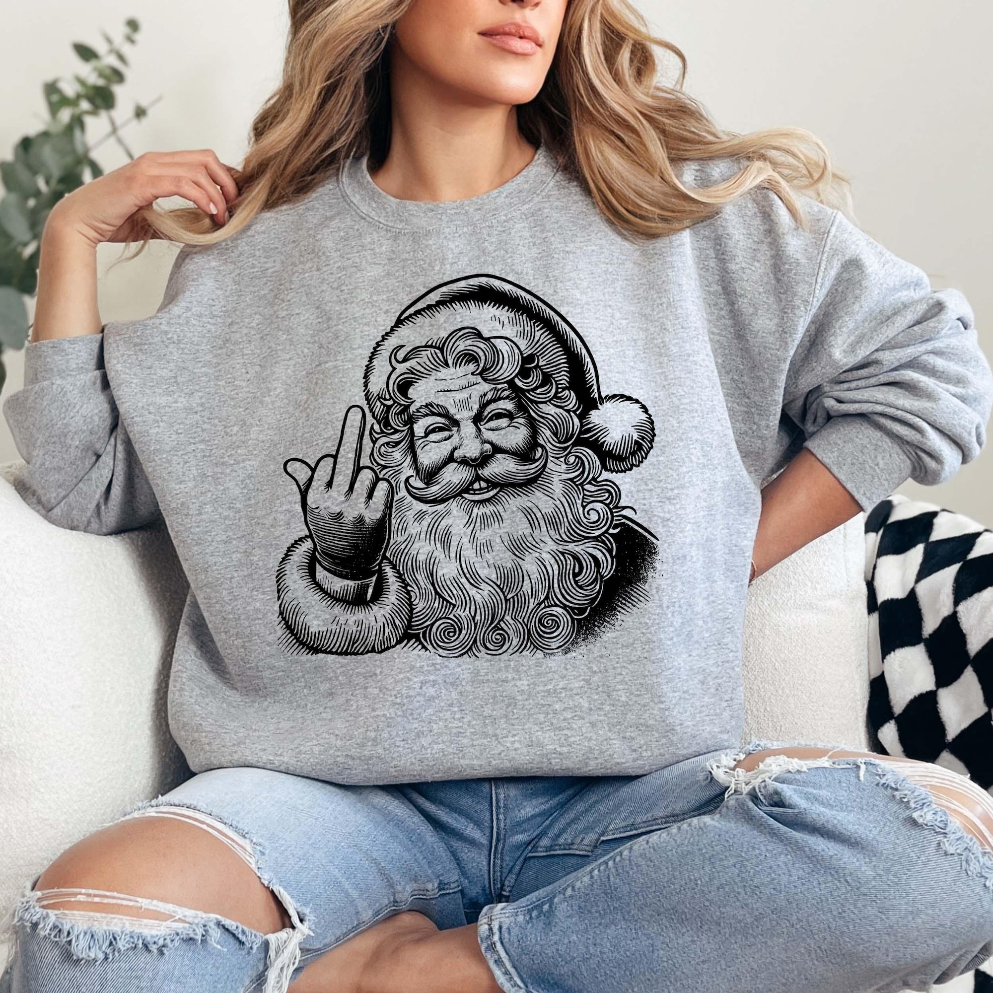 il_2000xN.7256169528_3zzk-3.jpg Funny Santa Christmas Shirt and Sweatshirt: Retro Naughty Graphic Tee, Christmas Humor Gift, Holiday Crewneck