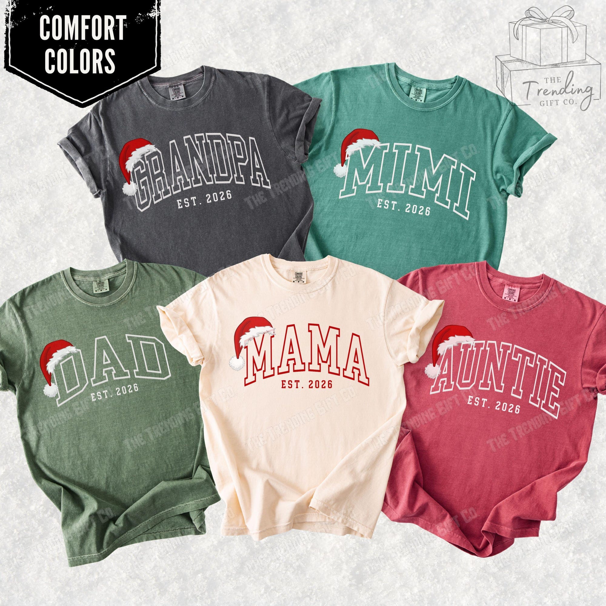 Comfort Colors Matching Family Christmas Shirts, Personalized Group Christmas Tshirt, Custom Christmas Name Tee, Santa Hat Xmas Shirt