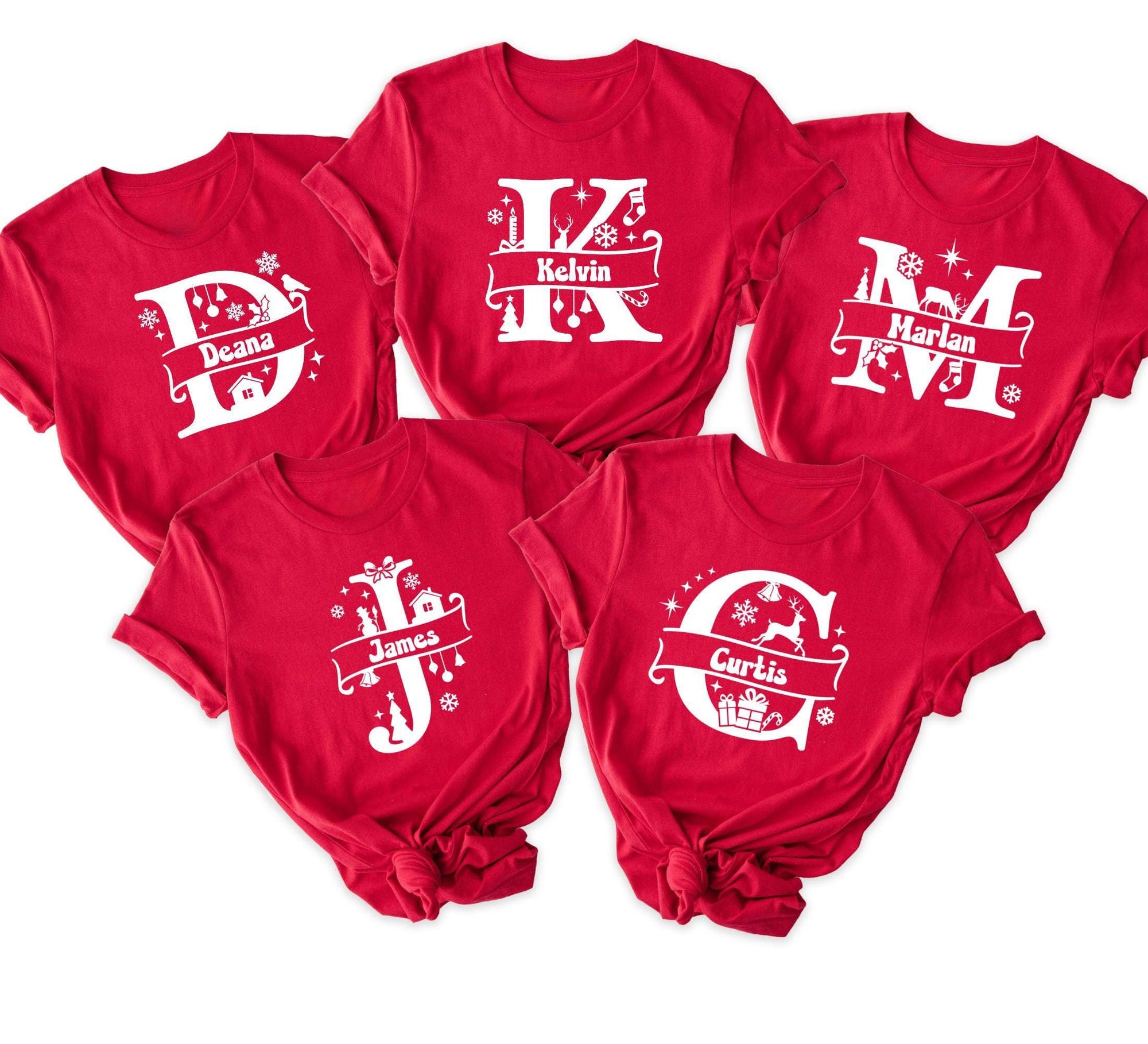 Custom Family Christmas Monogram Shirts Personalized Alphabet Group T-Shirt Unique Holiday Gift