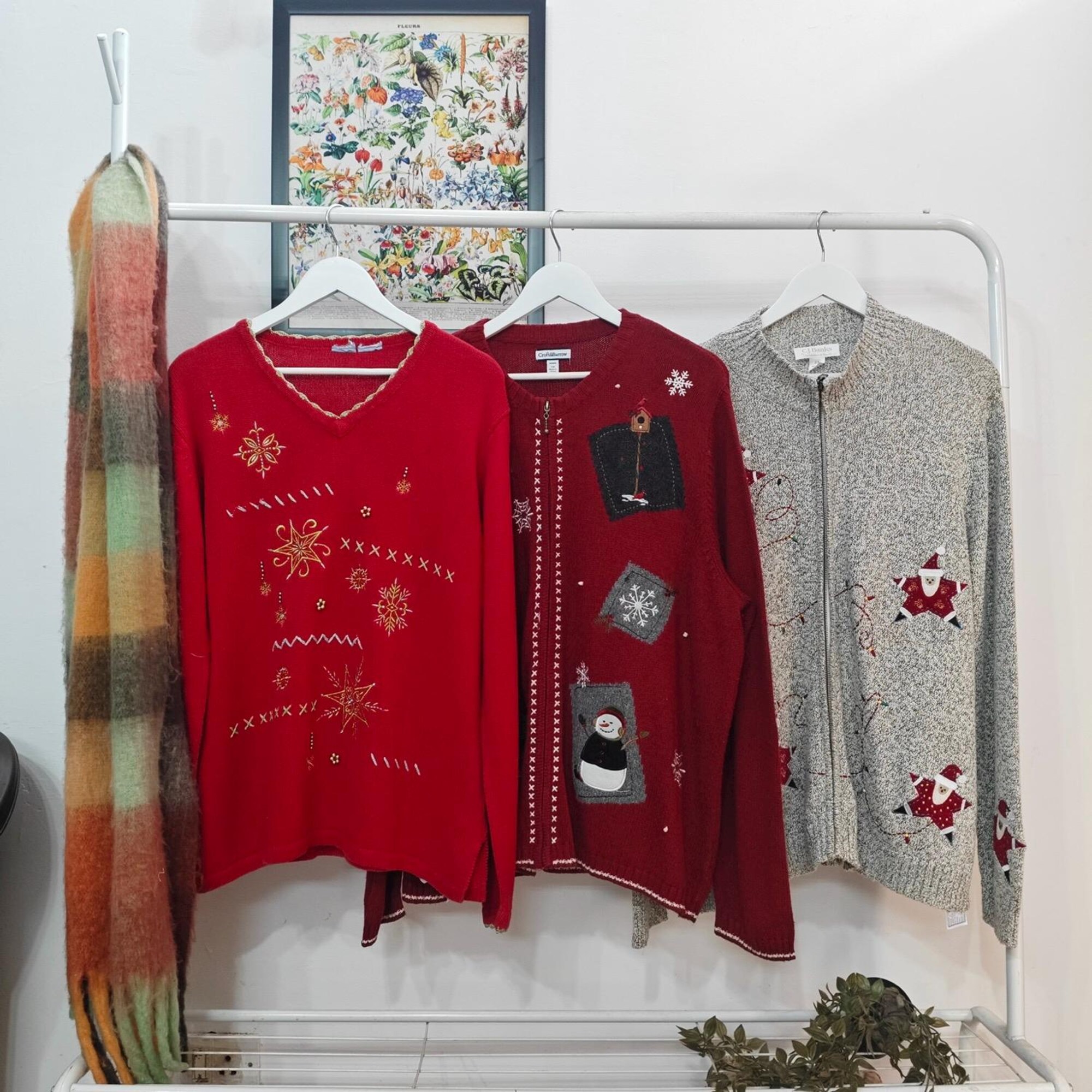 XL-2X-3X – vintage Christmas themed cardigans | retro 80-90’s ramiecotton handmade embroidered knit | festive holiday sweater | womens