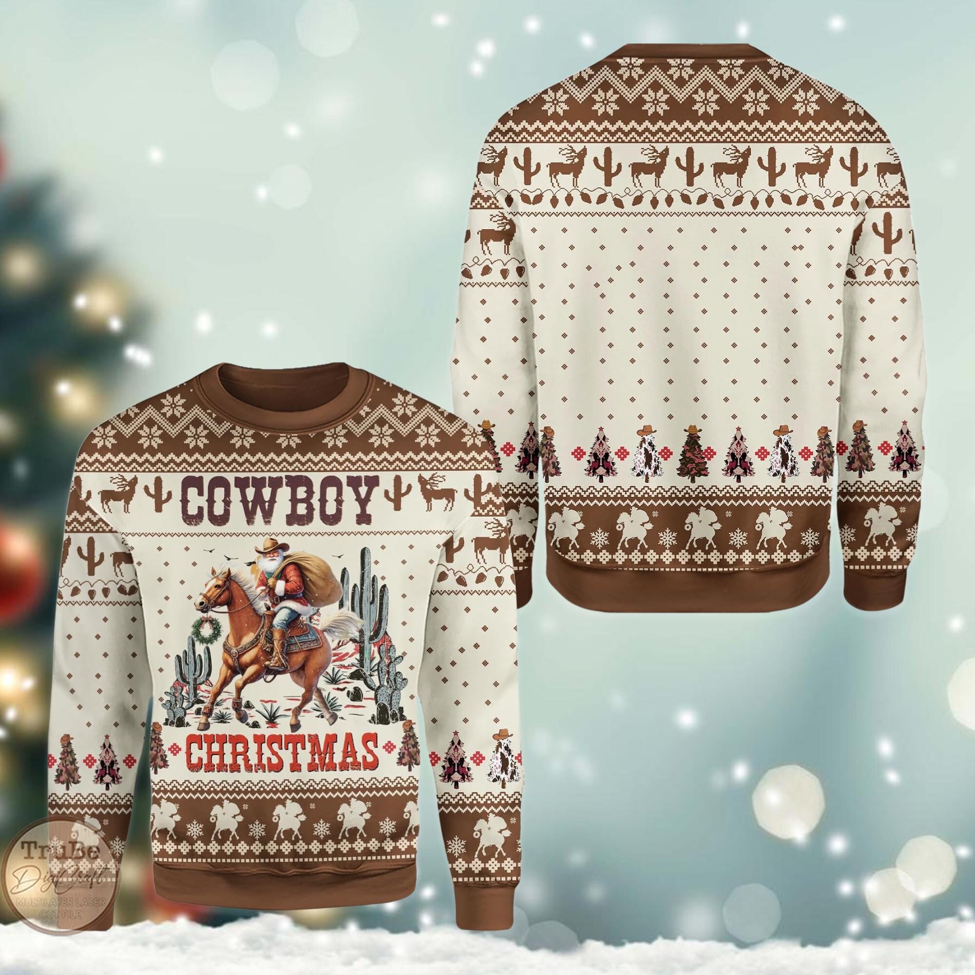 Cowboy Santa Ugly Sweater, Funny Cowboy Christmas Sweater, Howdy Cowdy Sweater, Western Style Outfit, Cowboy Lovers Gift,Holiday Eve Sweater