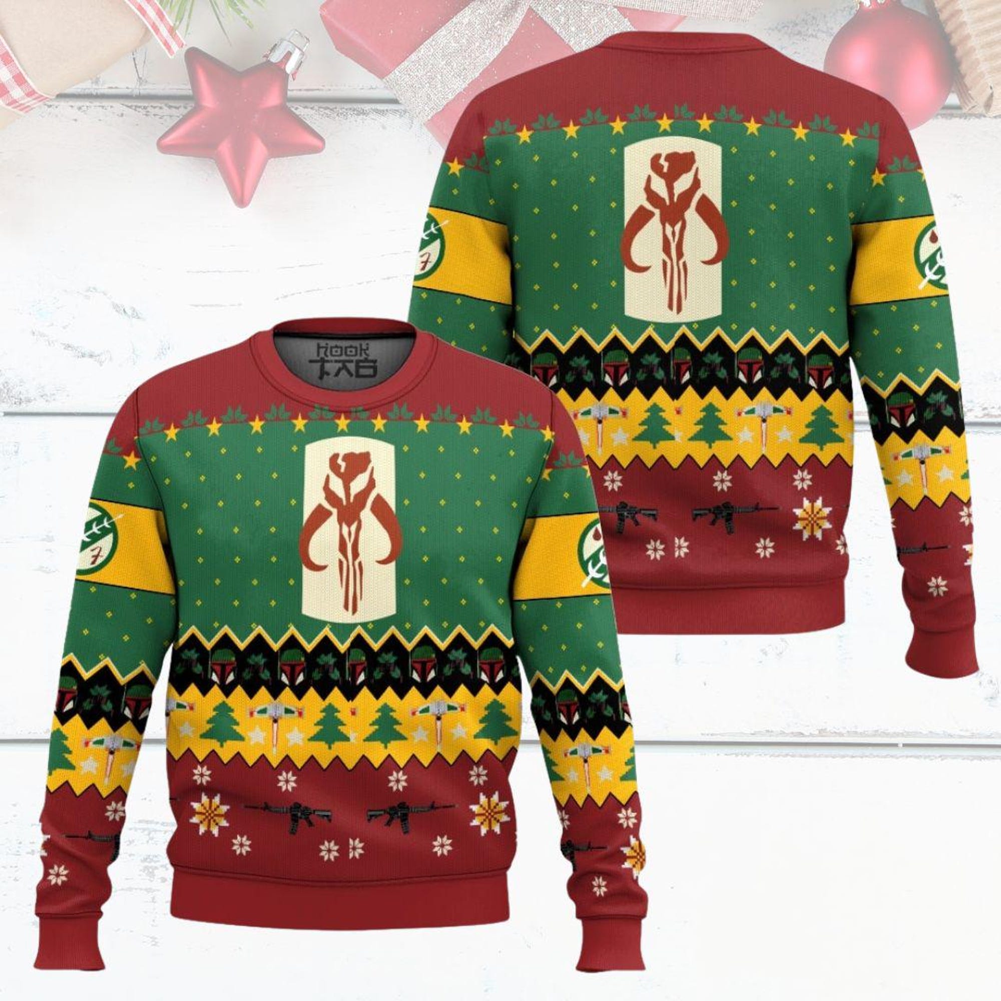 The Mandalorian Ugly Christmas Sweater, Mando Boba Fett Christmas Sweater, Starwars Chirtsmas Sweater, Galaxy’s Edge Christmas Party