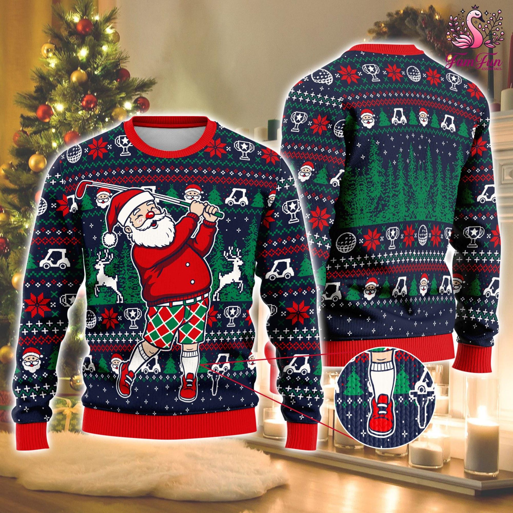 Funny Santa Golf Sports Ugly Christmas Sweater, Santa Christmas Sweatshirt, Ugly Christmas Sweater Gift for Friends, Mens Holiday Sweater