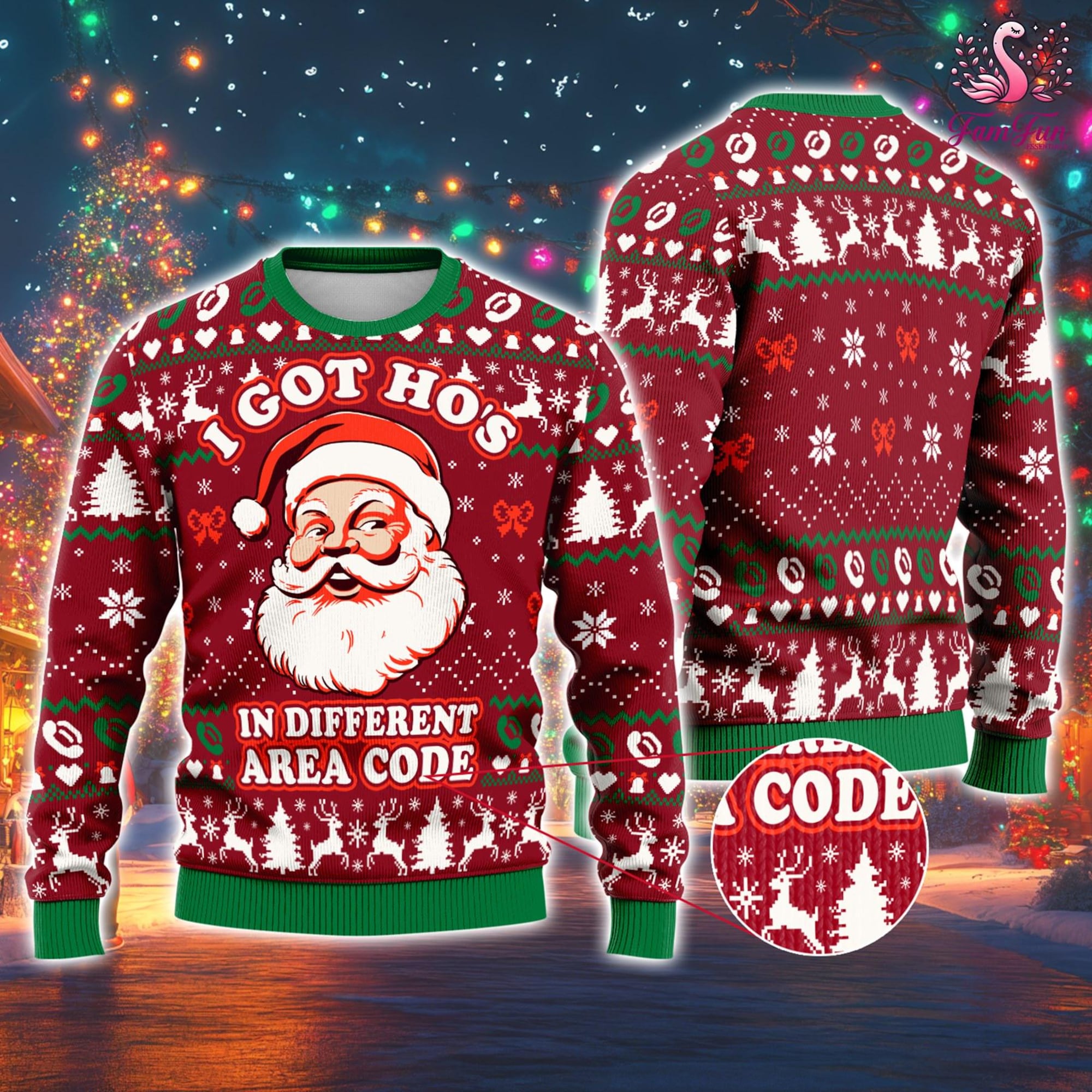 It Got Ho’s Ho In Different Area Code Ugly Christmas Sweater, Funny Santa Christmas Sweater, Santa Claus Sweater, Family Holida Sweater