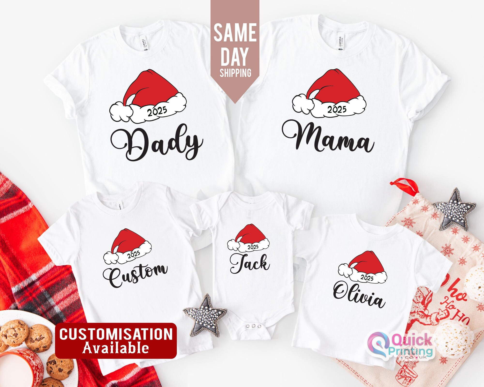 Custom Christmas Tee, Personalized Name Christmas Family Shirt, Christmas Hat Tee, Matching Family Christmas Shirts, Family Christmas Shirt