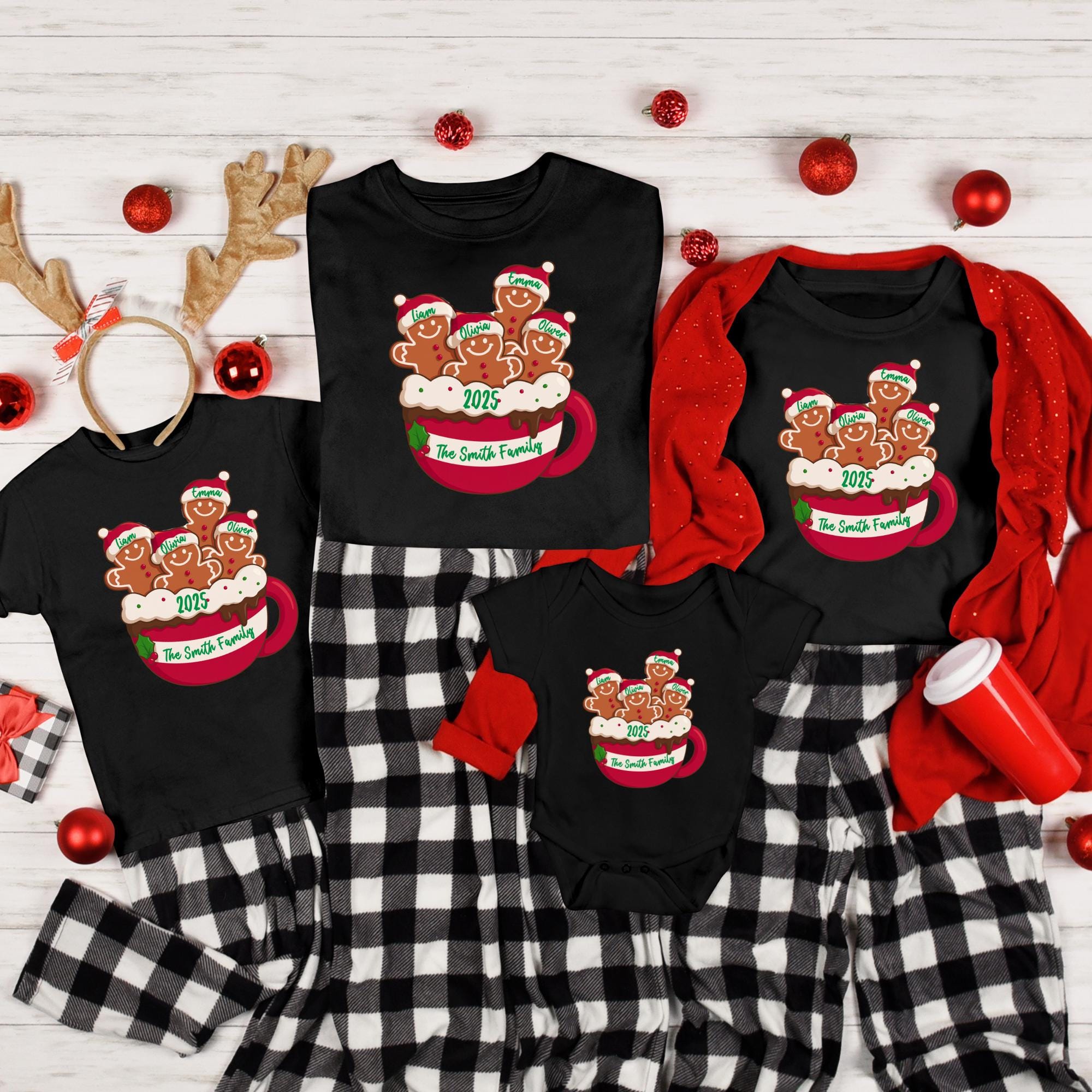 Personalized Gingerbread Family Christmas 2025 Shirt, Custom Xmas T-Shirt, Family Matching Holiday Gift, Resin Christmas Tee