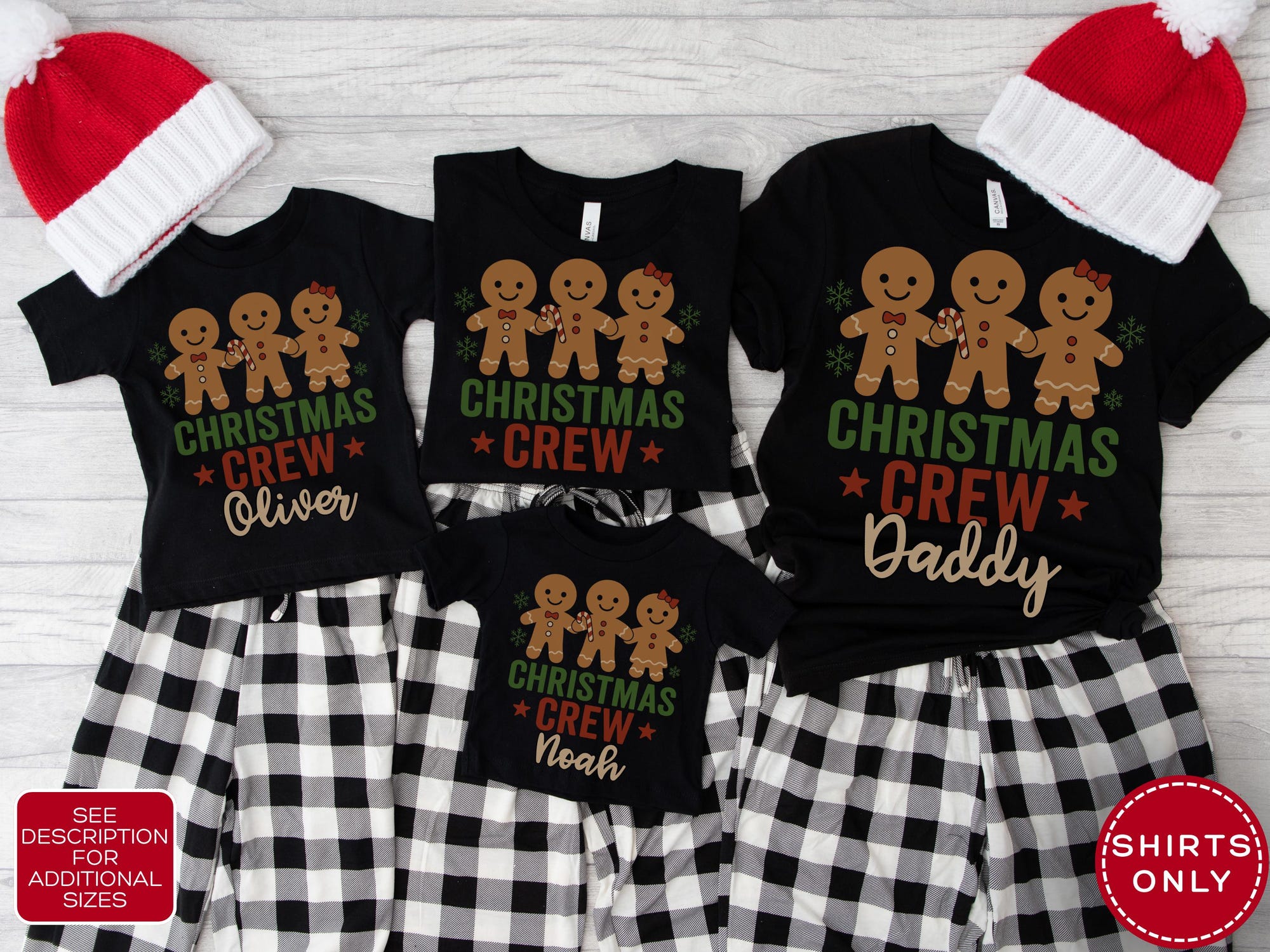 Personalized Christmas Crew Shirt for Adults, Custom Name Gingerbread Holiday Pajama Top, Matching Family PJs Group Christmas Outfit Tee