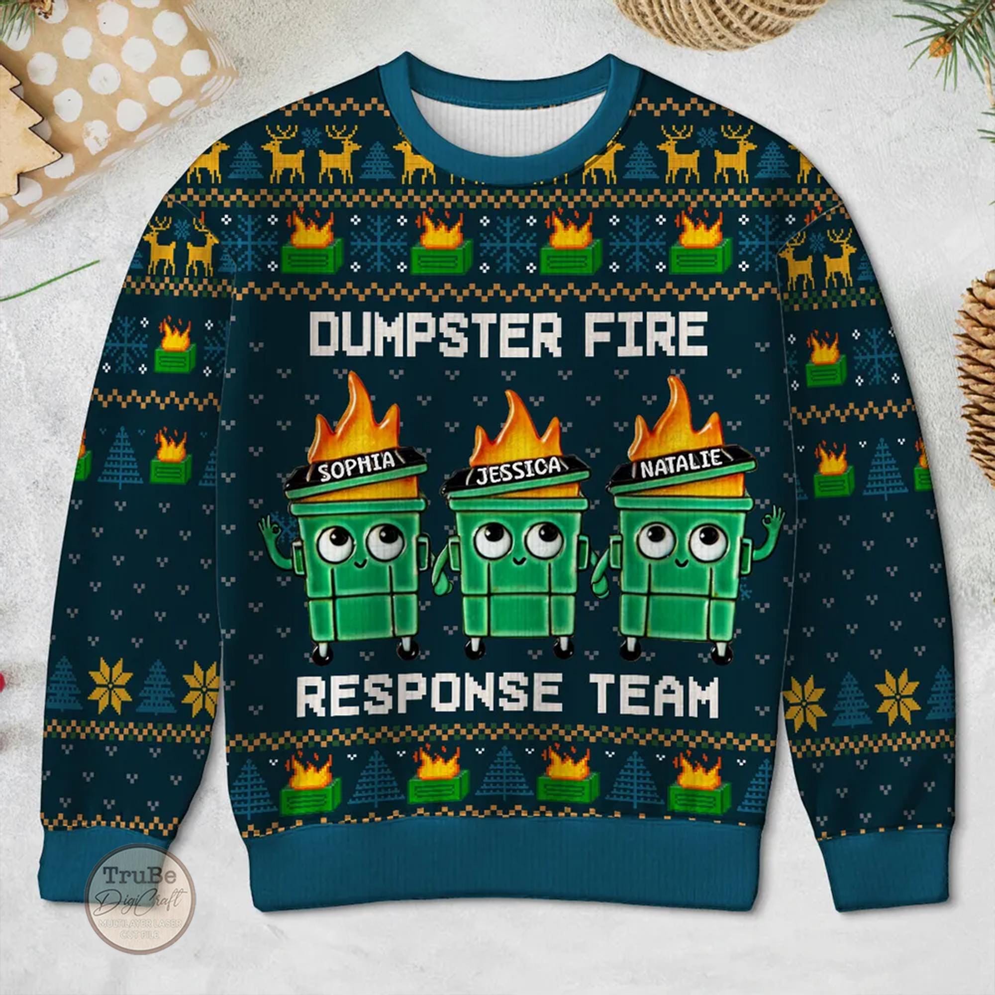 il_2000xN.7262391089_h2u0.jpg Personalized Dumpster Fire Faux Knitting Ugly Sweater , I'm Fine Everything Is Fine Christmas Sweater, Funny Christmas Gift, Xmas Costume