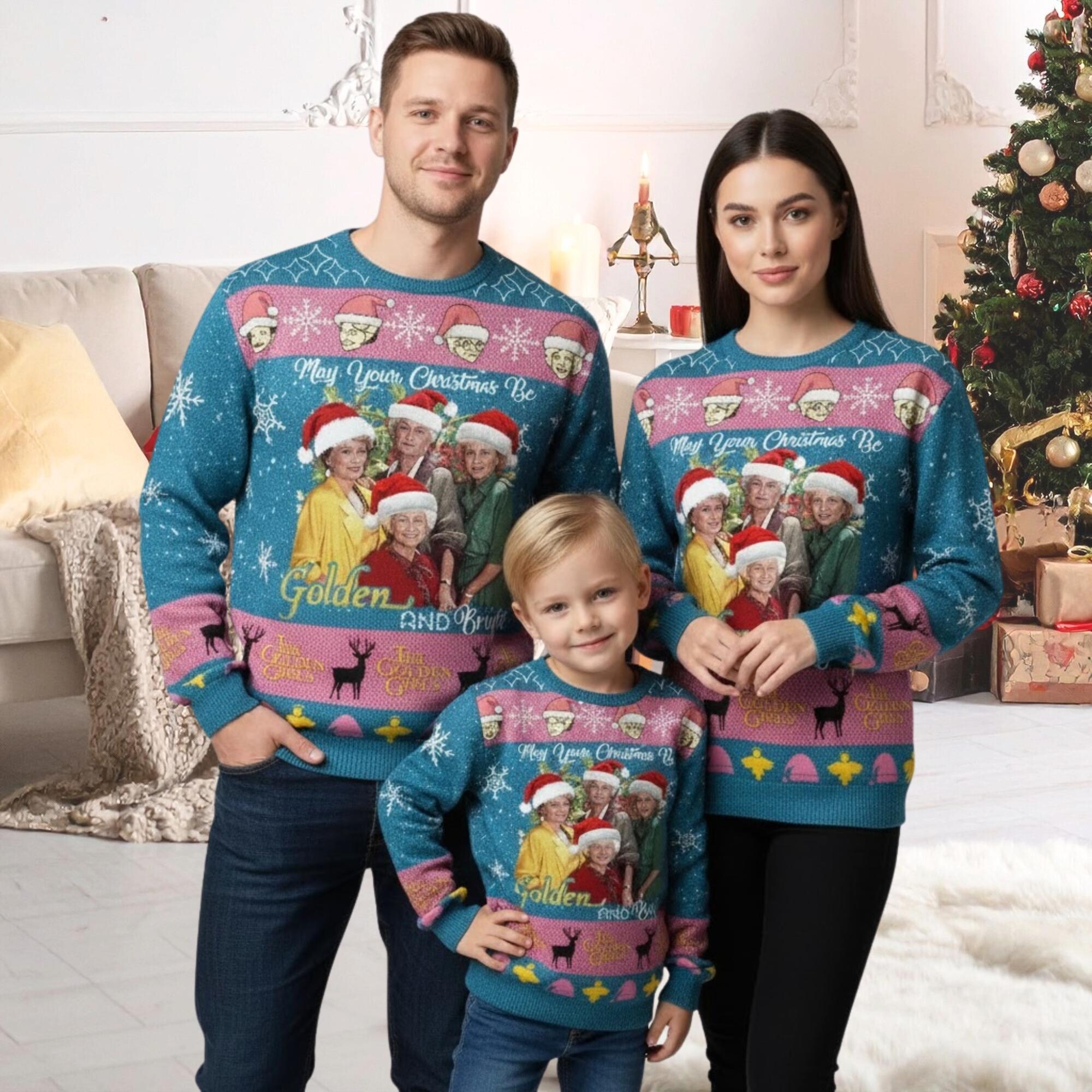 The Golden Girls Ugly Sweater, May Your Christmas Be Golden And Bright Sweater, Funny Christmas Girl 90s Xmas Sweater, Holiday Sweater