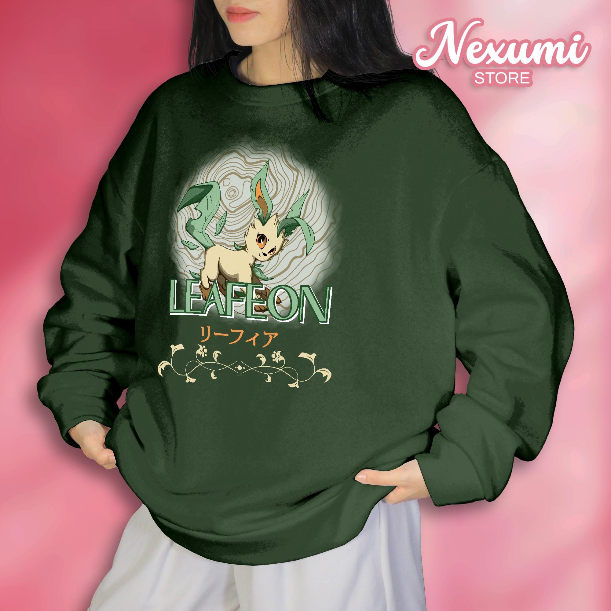 il_2000xN.7262960292_3qh0-2.jpg Leafeon Hoodie Sweatshirt: Eeveelutions Anime Sweatshirt - Comfort Colors Unisex Manga Video Game Fan Gift Style Sweatshirt