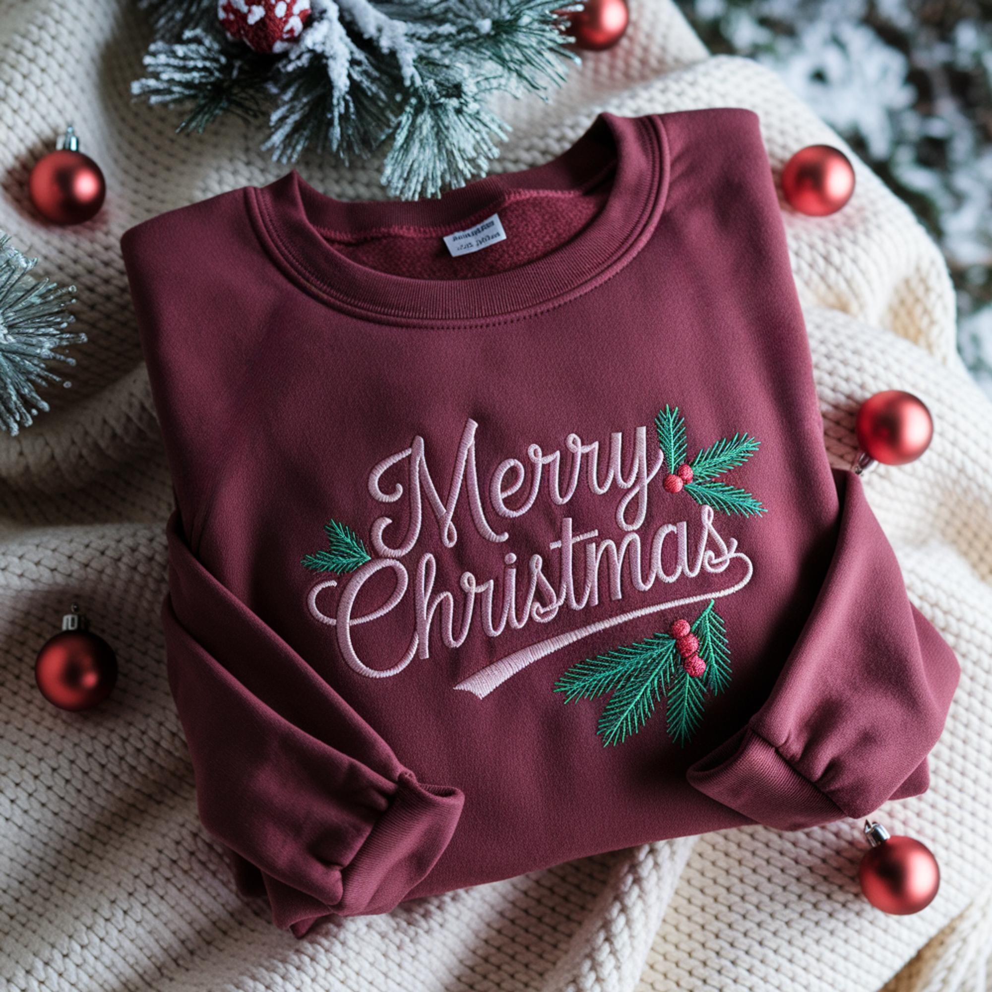 Embroidered Merry Christmas Sweatshirt: Holiday Family Shirt