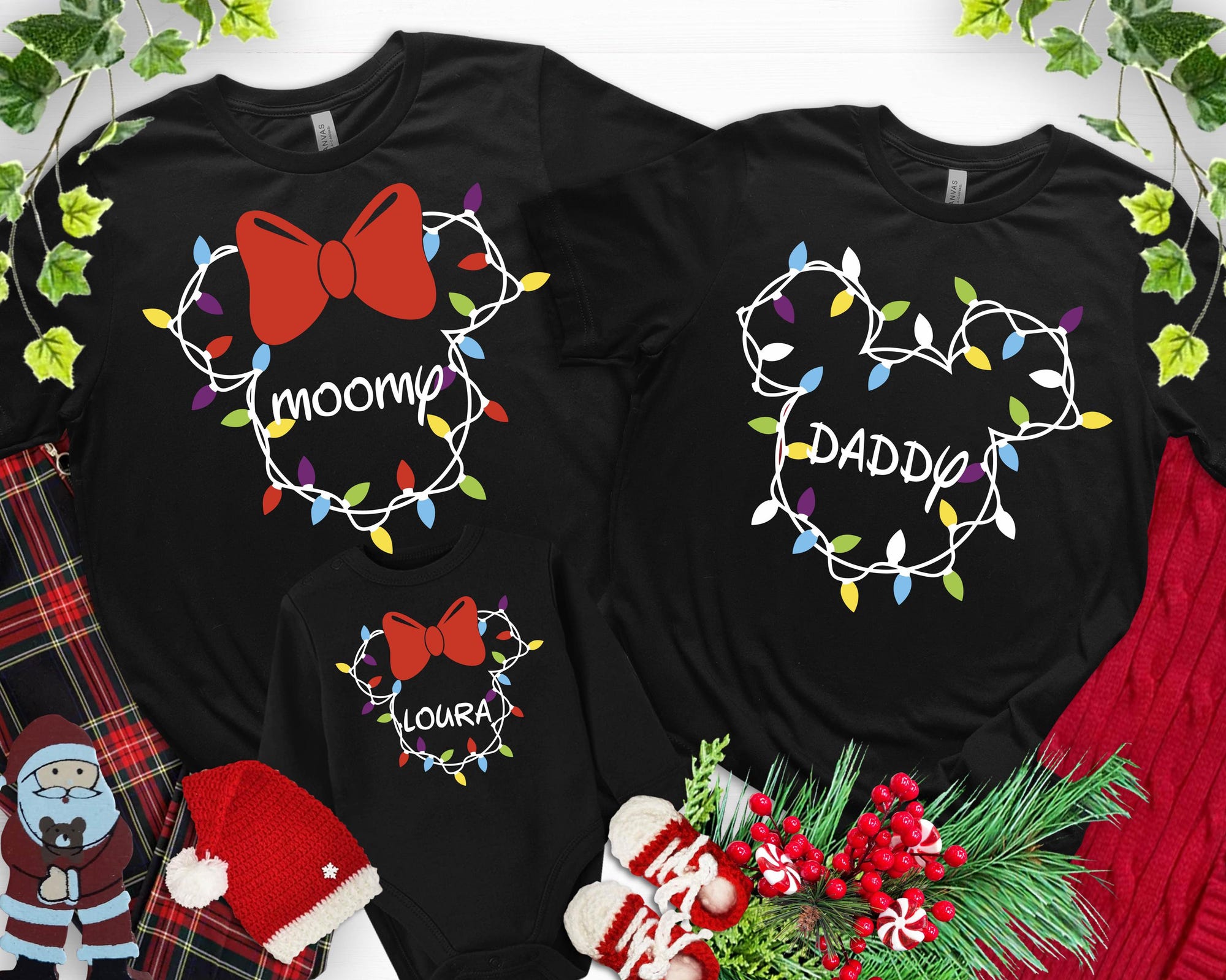 Personalized Disney Christmas Lights Shirts, Mickey and Minnie Christmas Shirts, Custom Christmas Squad, Disney Family Matching Trip Tees