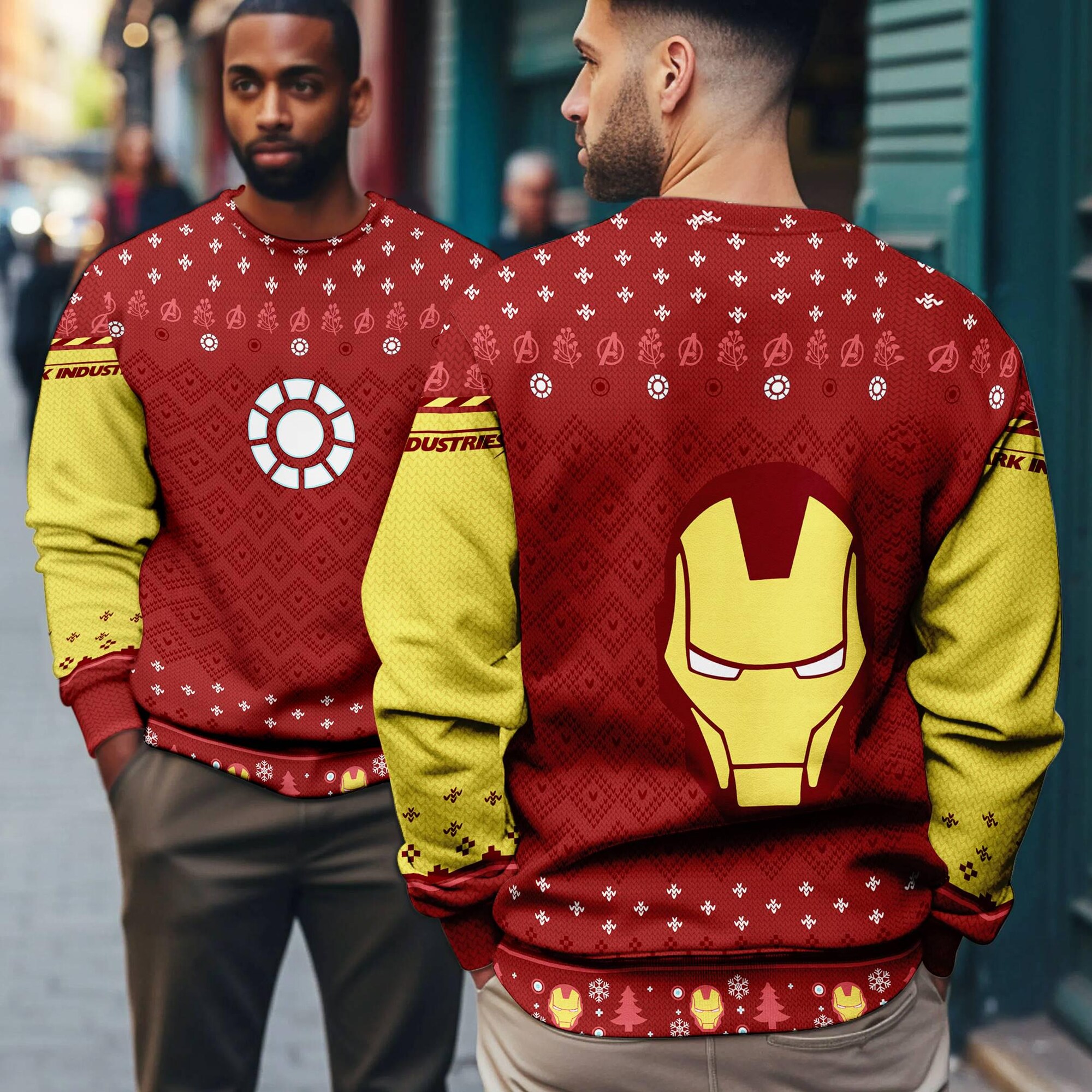 Iron Man MCU Ugly Christmas Sweater, Tony Stark Superhero Holiday Pullover, Funny Geek Gift Sweater for Men Women Fans