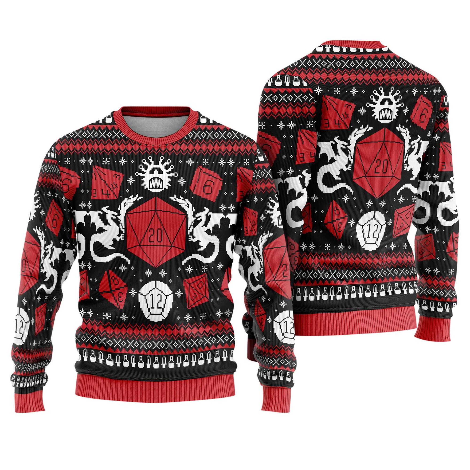 Dungeons and Dragons Ugly Christmas Sweater, Fantasy RPG Gamer Pullover, Geek Holiday Gift Sweater for Men Women Fans