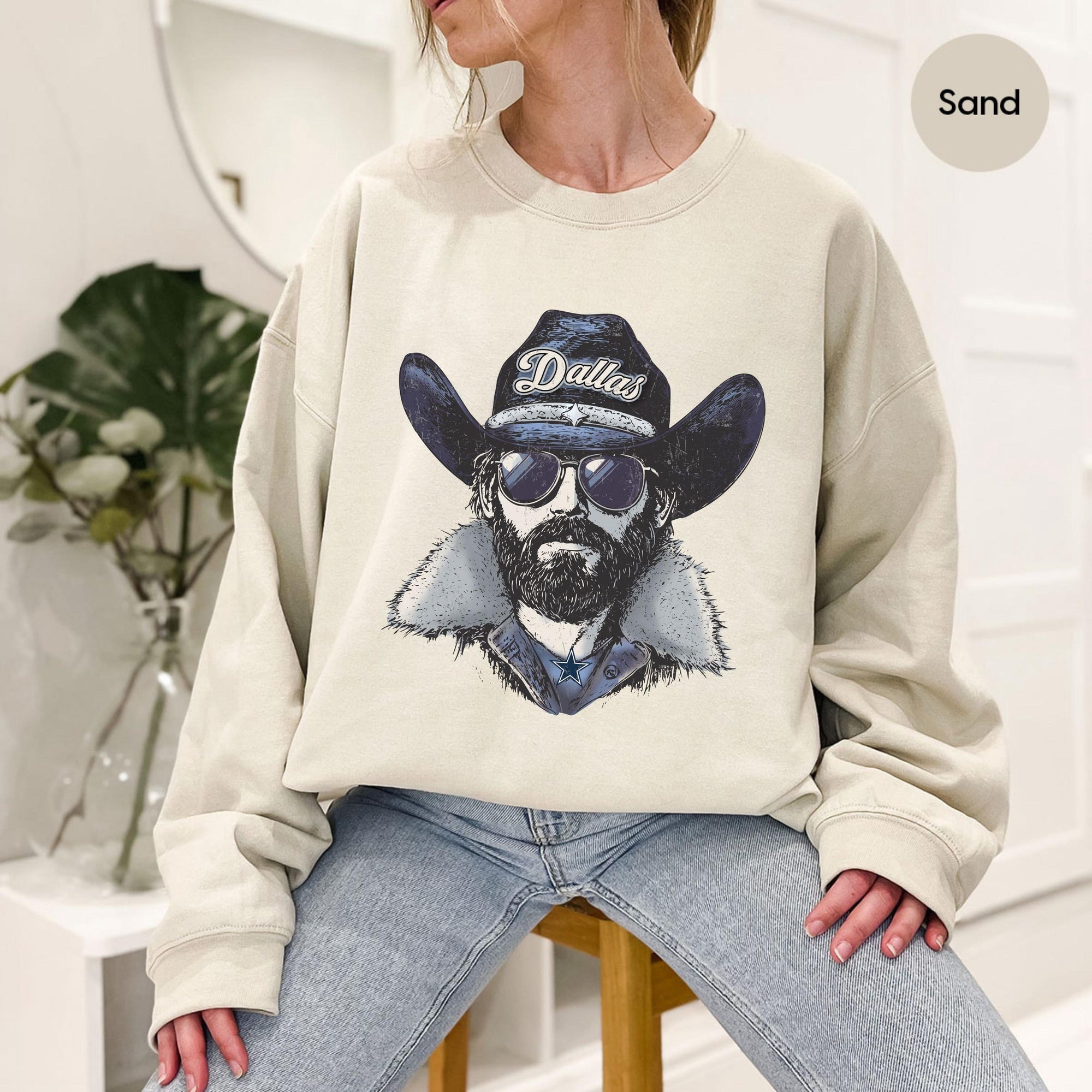 il_2000xN.7266046705_gajt.jpg Dallas Cowboys Mascot Sweatshirt, Vintage Western Football Crewneck, Retro Game Day Pullover, Sports Fan Gift, Unisex Graphic Top