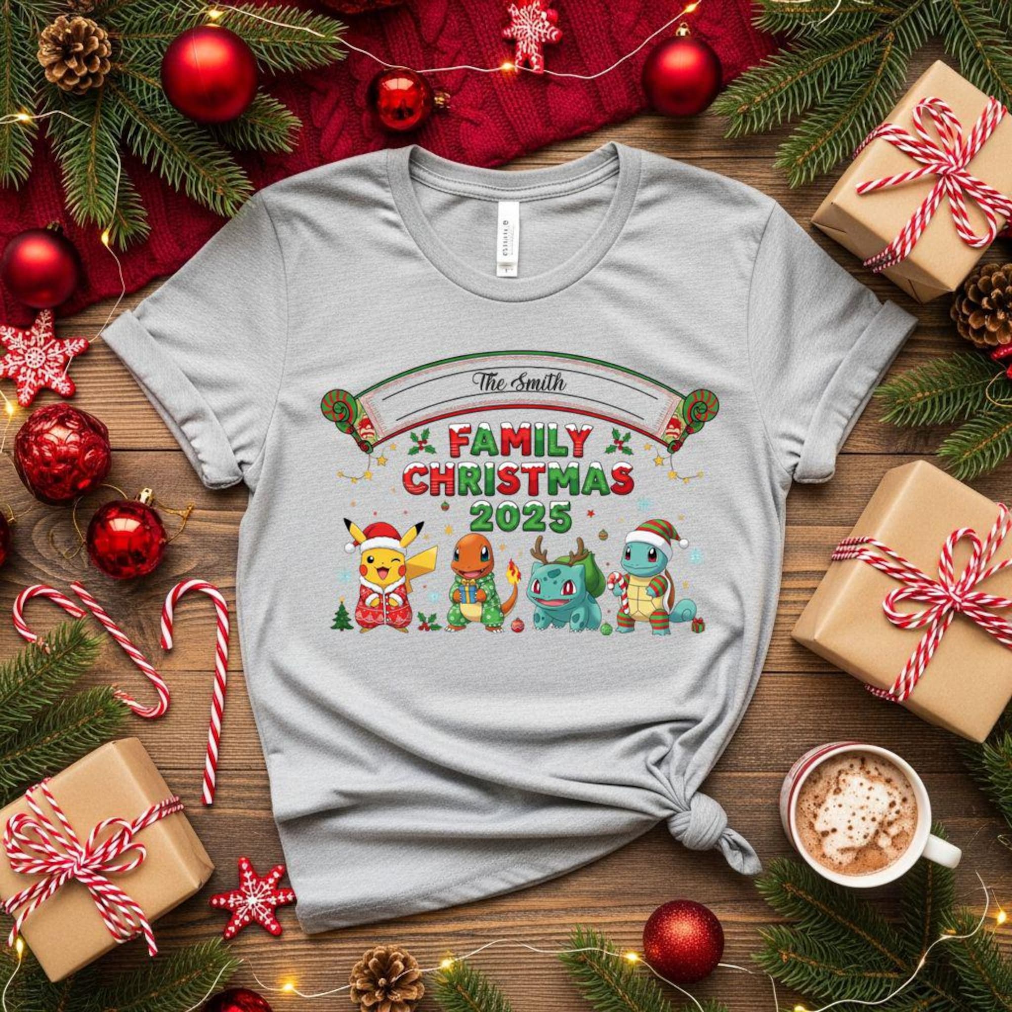 Custom Family Christmas Anime Characters Shirts, Matching Family Christmas Tshirts, Christmas Pajamas, Personalized Name Xmas Tees