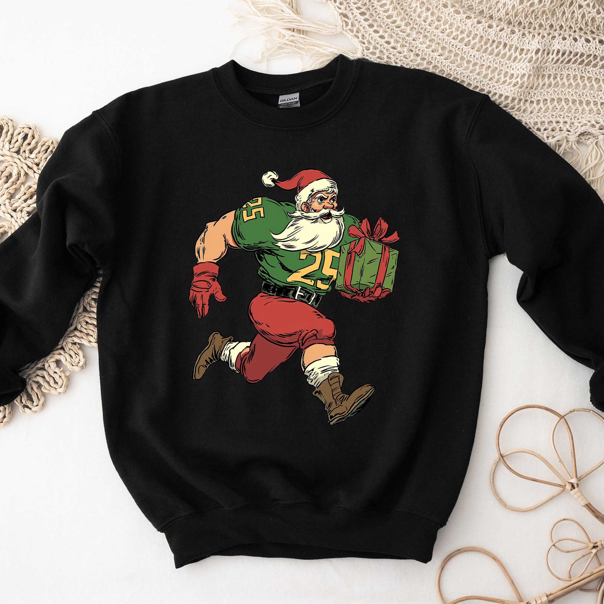 il_2000xN.7266348940_o2yl-1.jpg Funny Christmas Football Santa Shirt, Christmas Sweatshirt, Tis the Season for Touchdowns Tee, Retro Game Day Shirt, Football Mascot Hoodie