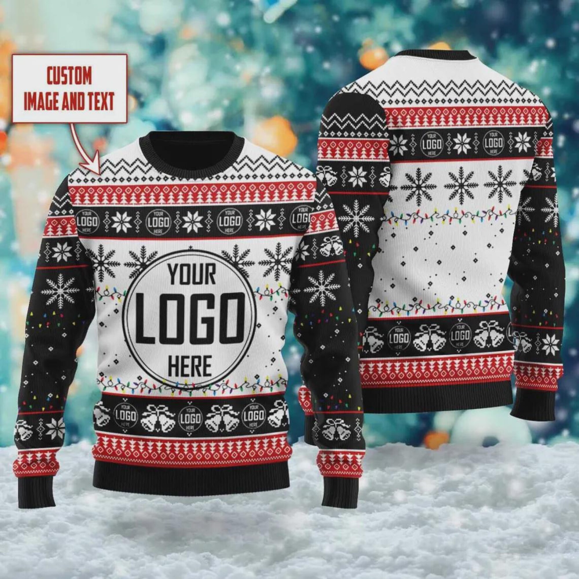 Custom Your Logo Ugly Christmas Sweater, Custom Company Logo Xmas Ugly Sweater, Personalized Photo Image Christmas Ugly Matching Sweater