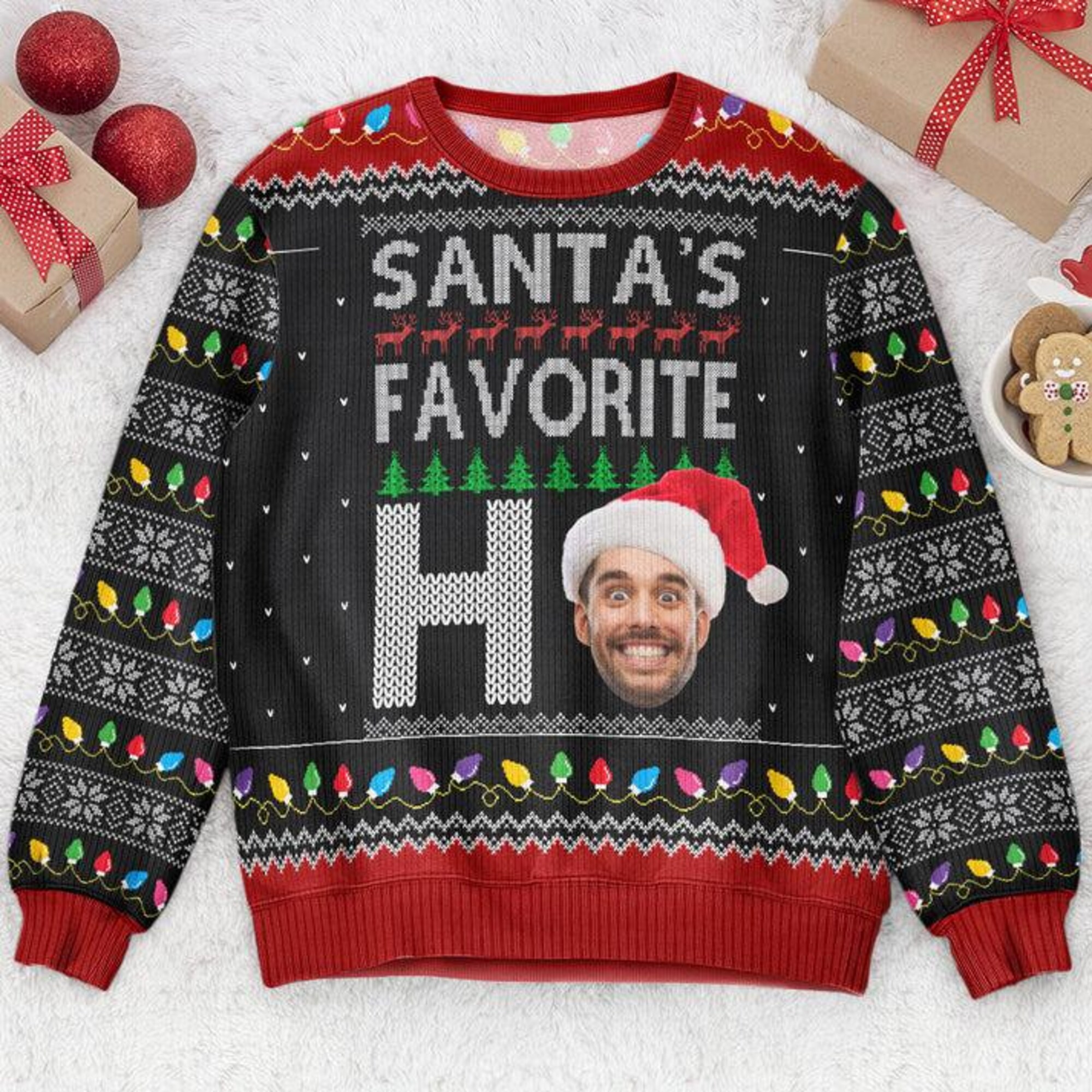 Personalized Face Santa’s Favourite Ugly Sweater, Photo Ugly Xmas Ugly Sweater, Personalized Kids Faces Family Christmas Ugly Matching Gift