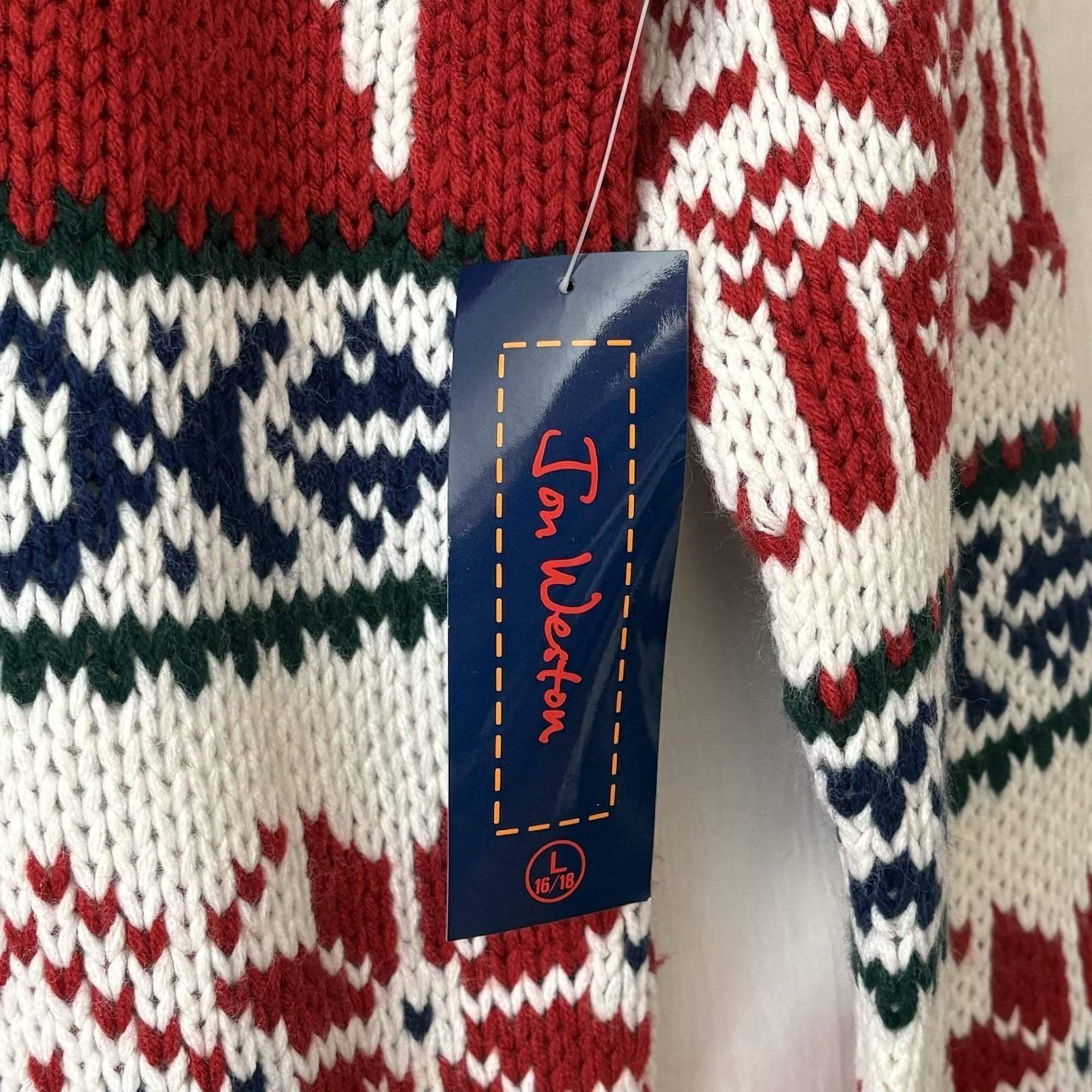 il_2000xN.7266804821_rzcs.jpg NWT Jon Weston Christmas Sweater L Red Reindeer Snowflake Kevin Home Alone