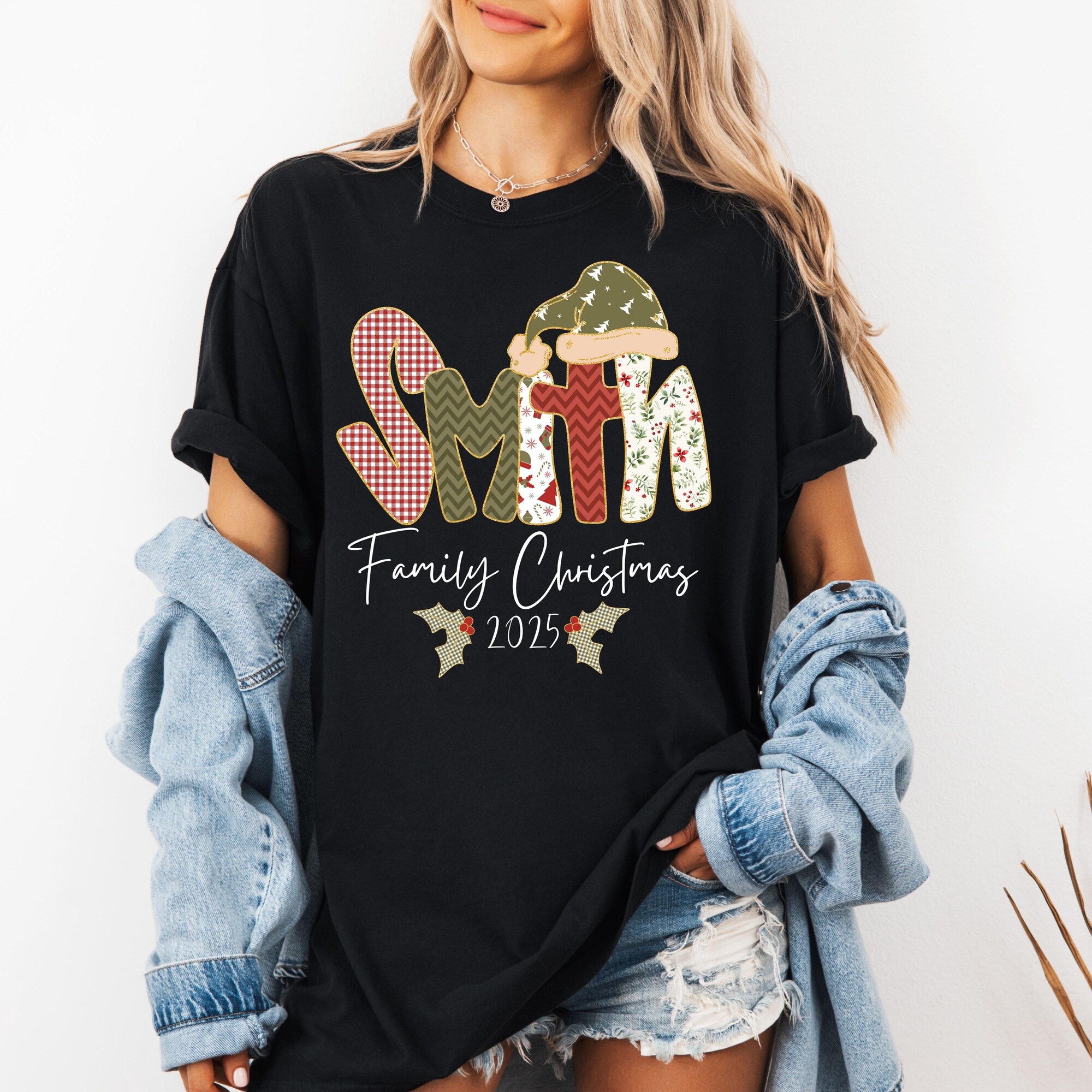 il_2000xN.7267666835_2nhe-1.jpg Custom Family Name Christmas Shirt Personalized Matching Family Christmas Tshirt Cute Group Holiday Tee Xmas 2025 Adult and Youth Unisex