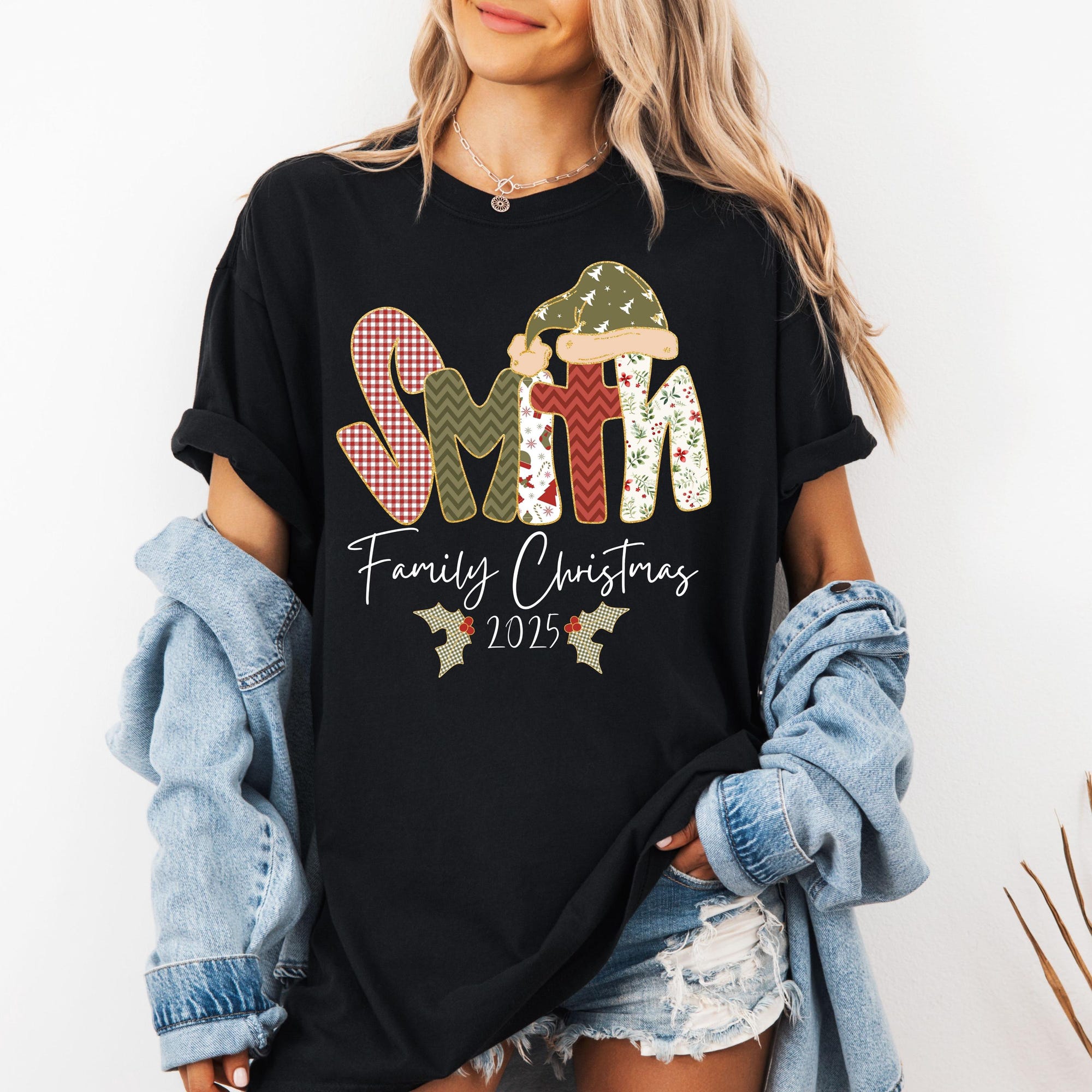 il_2000xN.7267666835_2nhe.jpg Custom Family Name Christmas Shirt Personalized Matching Family Christmas Tshirt Cute Group Holiday Tee Xmas 2025 Adult and Youth Unisex
