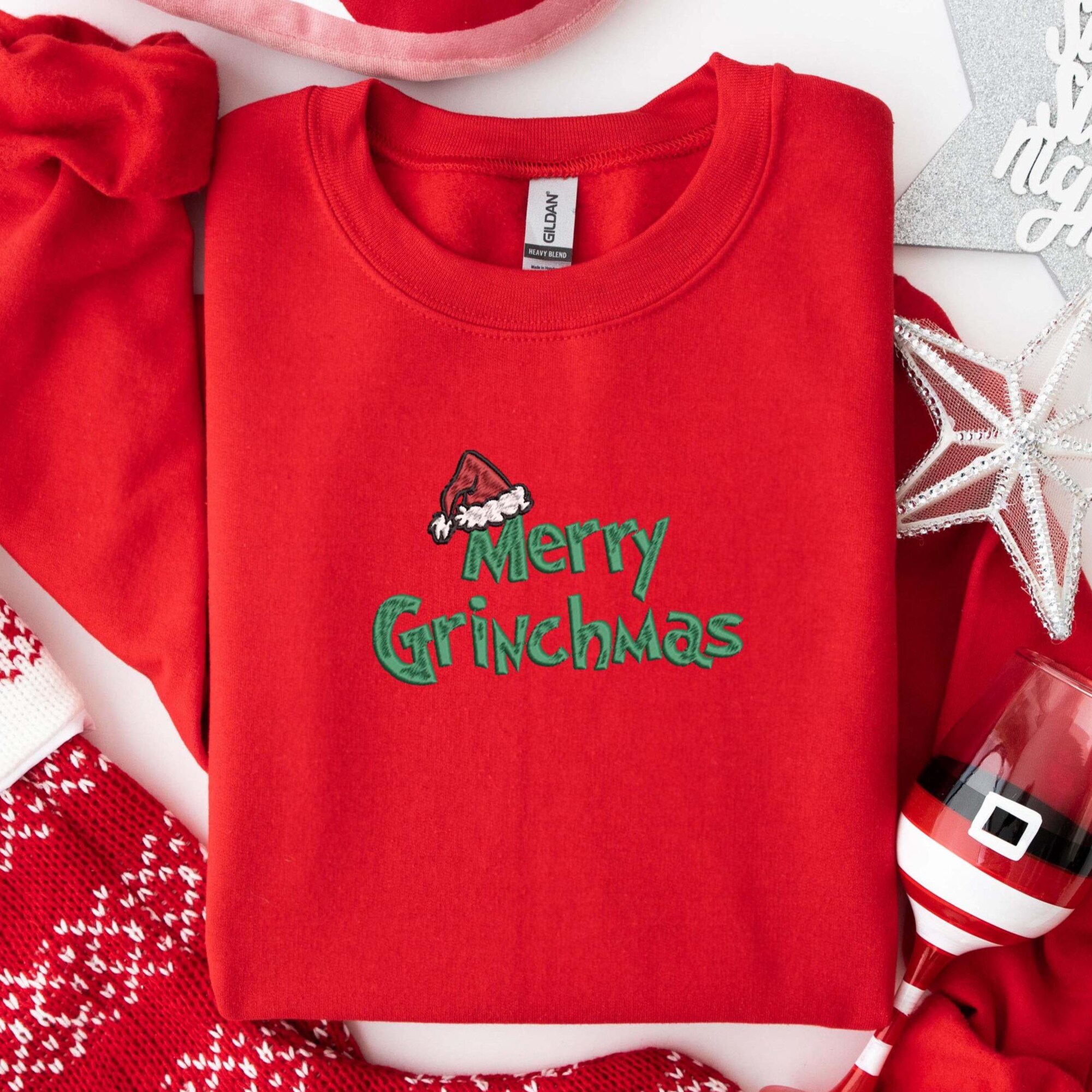 Embroidered Merry Grinchmas Christmas Shirt, Grinchmas Embroidery Sweatshirt, Grinch Movies T-shirt, Embroidered Holiday Xmas Shirt