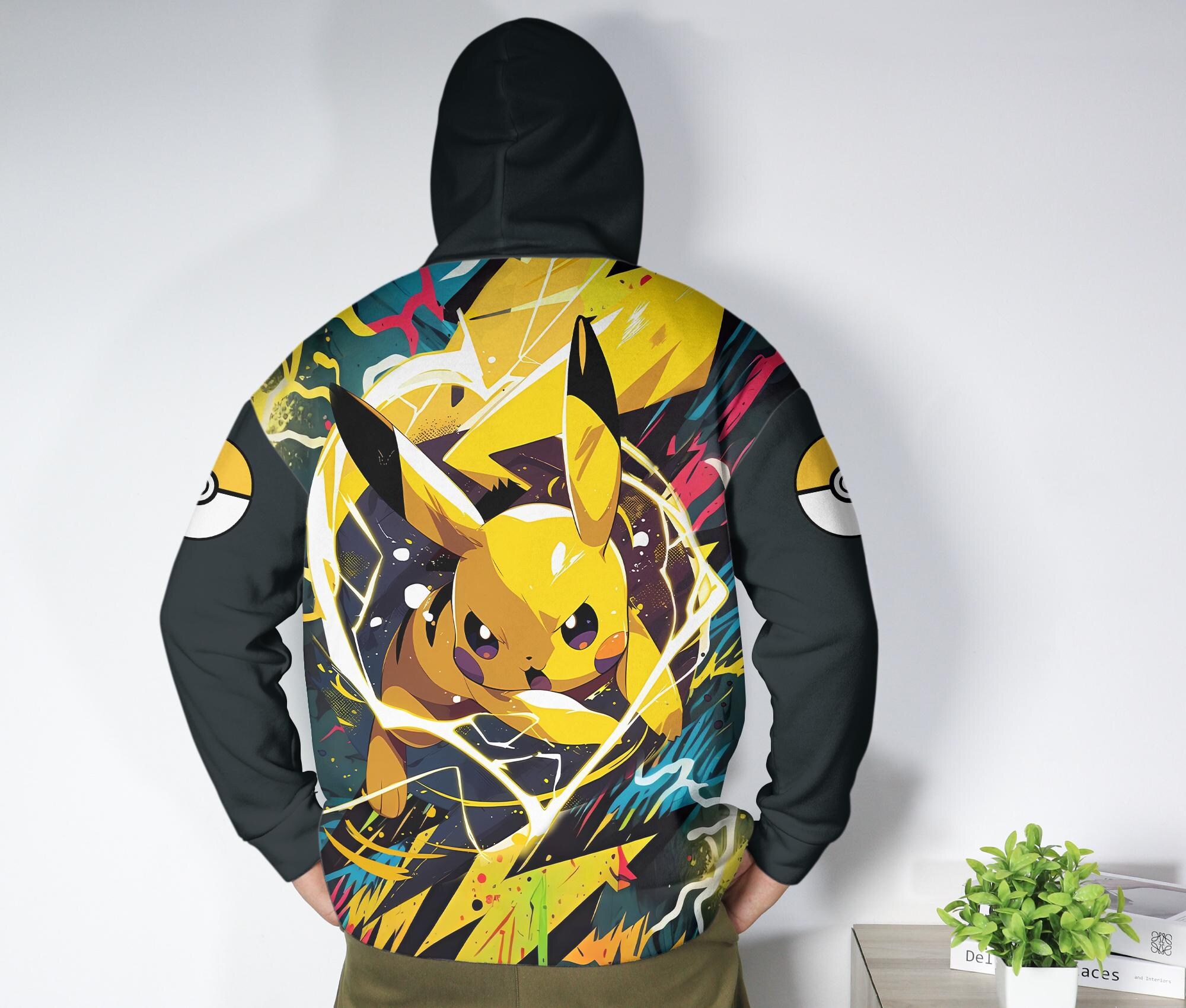 il_2000xN.7268380481_7sch.jpg Pikachu Hoodie, Yellow Lightning Graphic Hoodie, Kawaii Unisex Sweatshirt, Cute Crewneck Pullover, Funny Cozy Hoodie, Pikachu Shirt Gifts