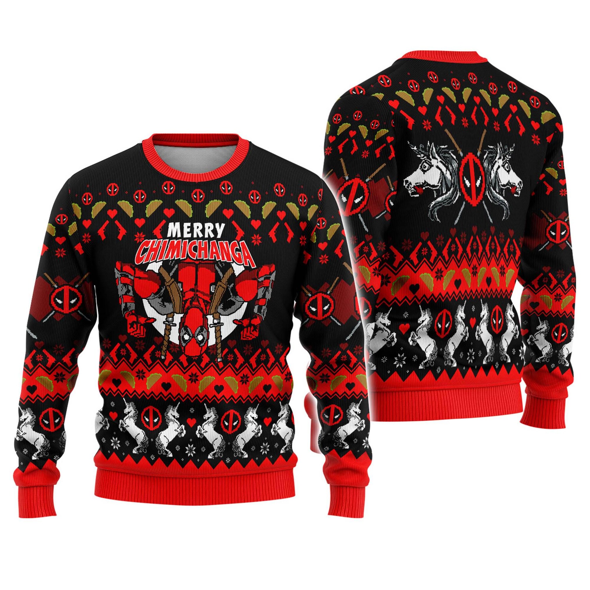 Deadpool Ugly Christmas Sweater, MCU Antihero Funny 3D Pullover, Comic Holiday Gift Sweater for Men Women Fans