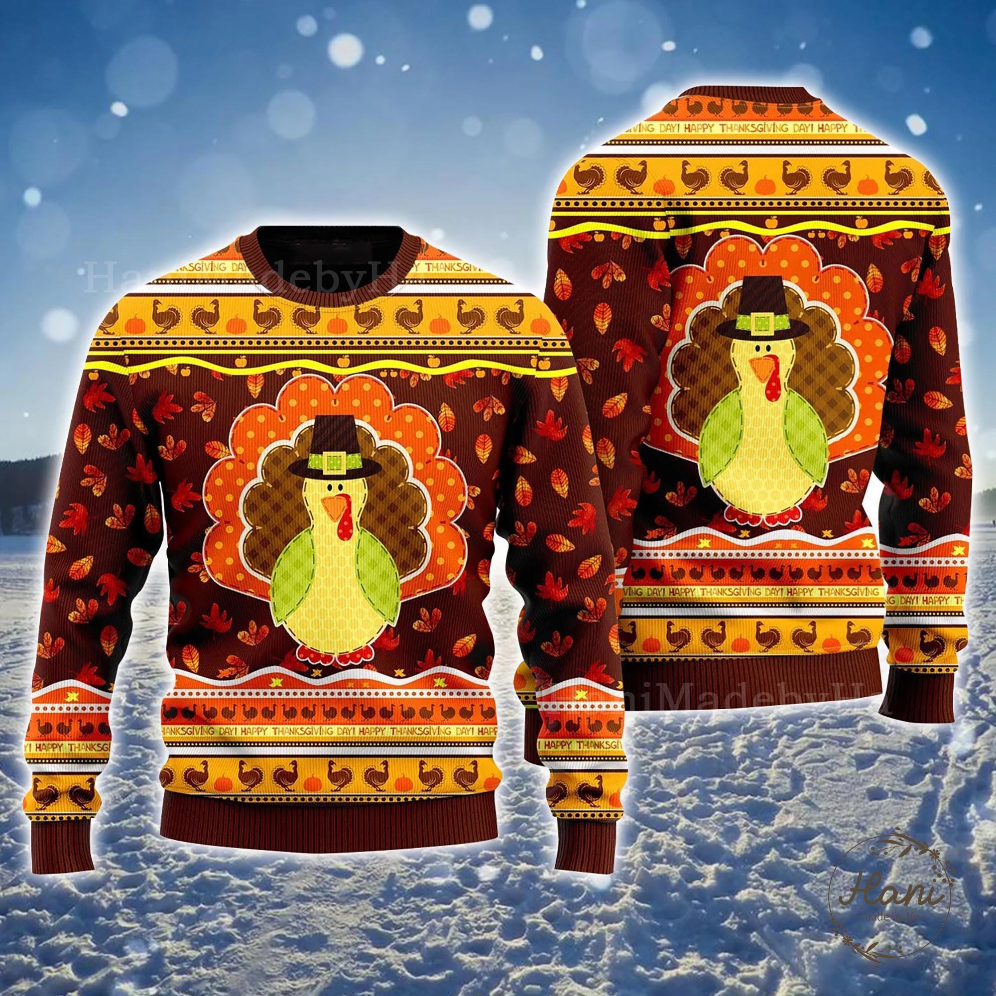 il_2000xN.7269769226_i1zj.jpg Chicken Ugly Sweater, Happy Thanksgiving Brown Ugly Sweater, Family Holiday Clothing, Unique Thanksgiving Gift