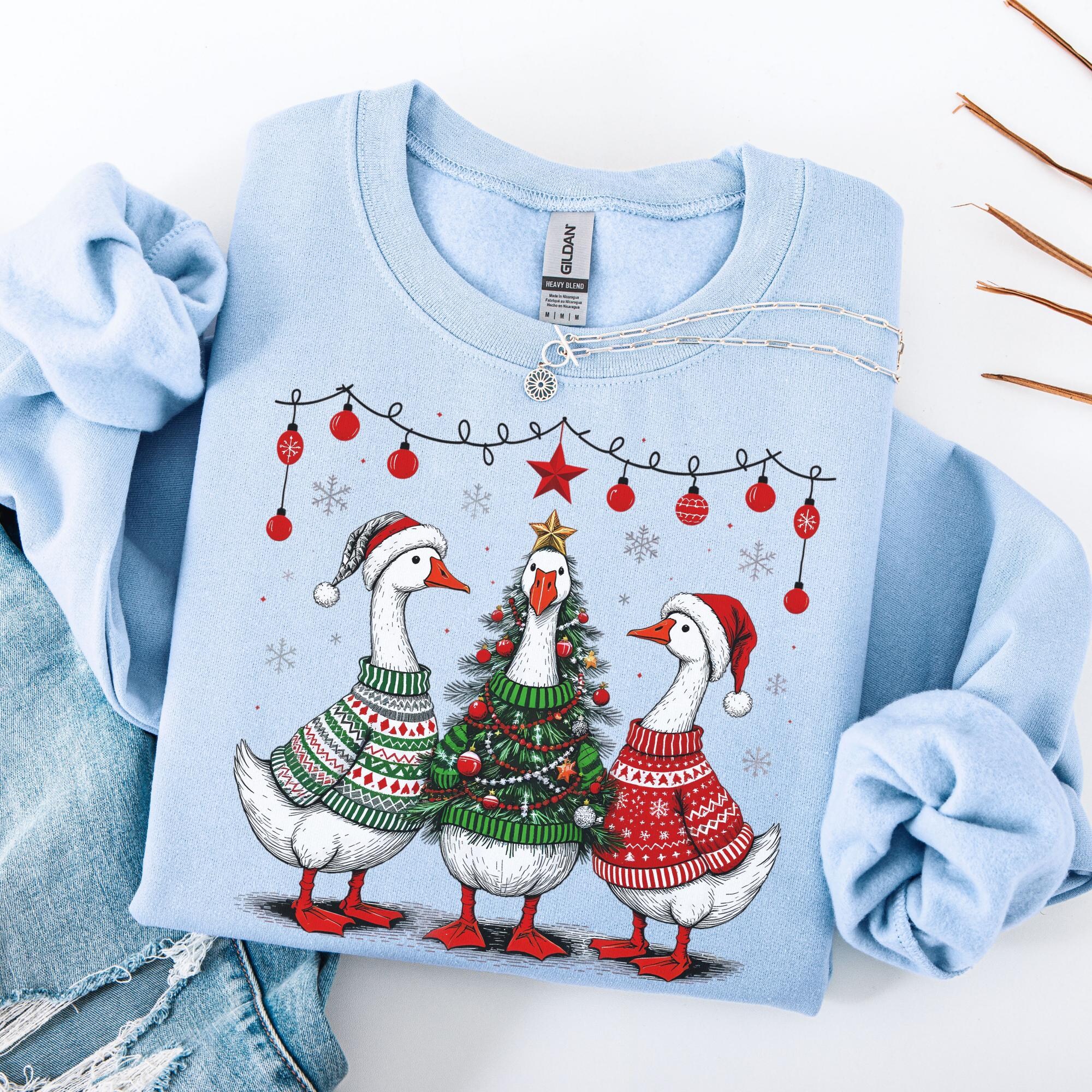 il_2000xN.7269868097_fsoc-1.jpg Christmas Goose Sweatshirt Duck Christmas Shirt Funny Christmas Sweatshirt Cute Holiday Sweatshirt Xmas Gifts Just A Jolly Goose Shirt