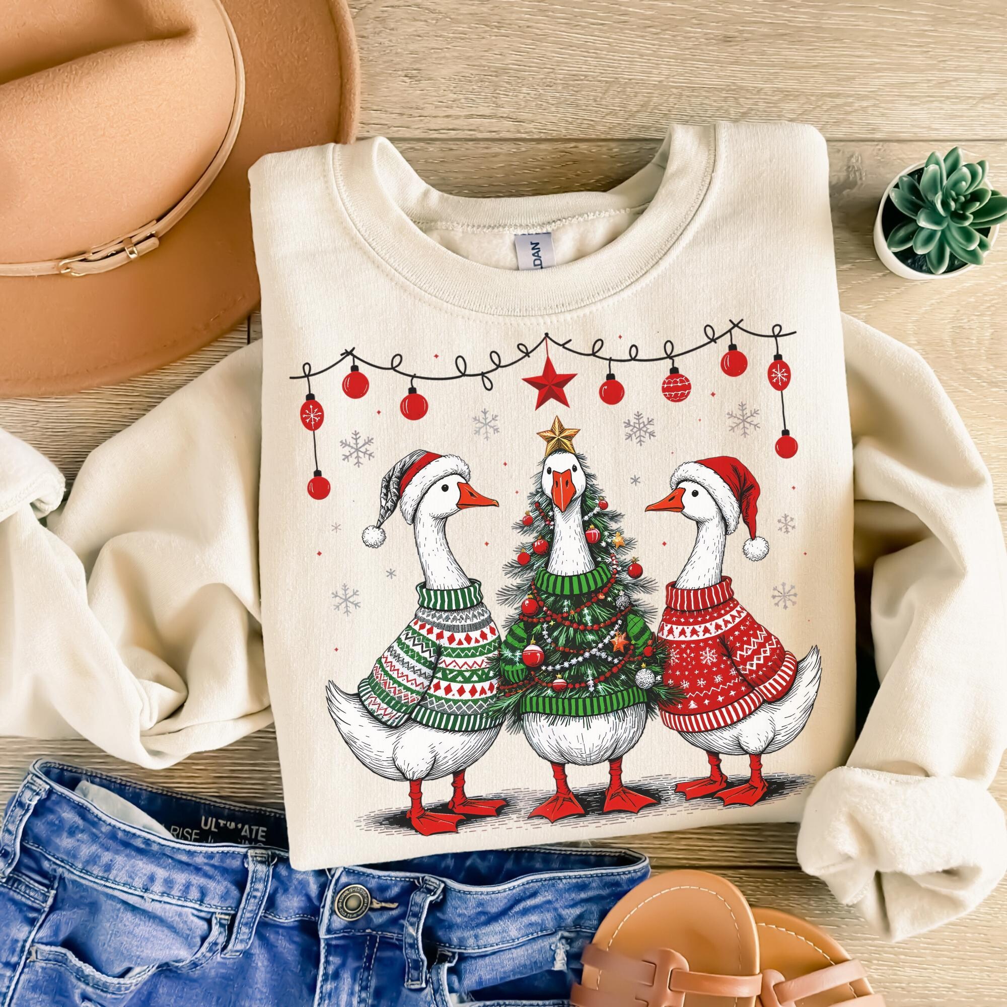 Christmas Goose Sweatshirt Duck Christmas Shirt Funny Christmas Sweatshirt Cute Holiday Sweatshirt Xmas Gifts Just A Jolly Goose Shirt
